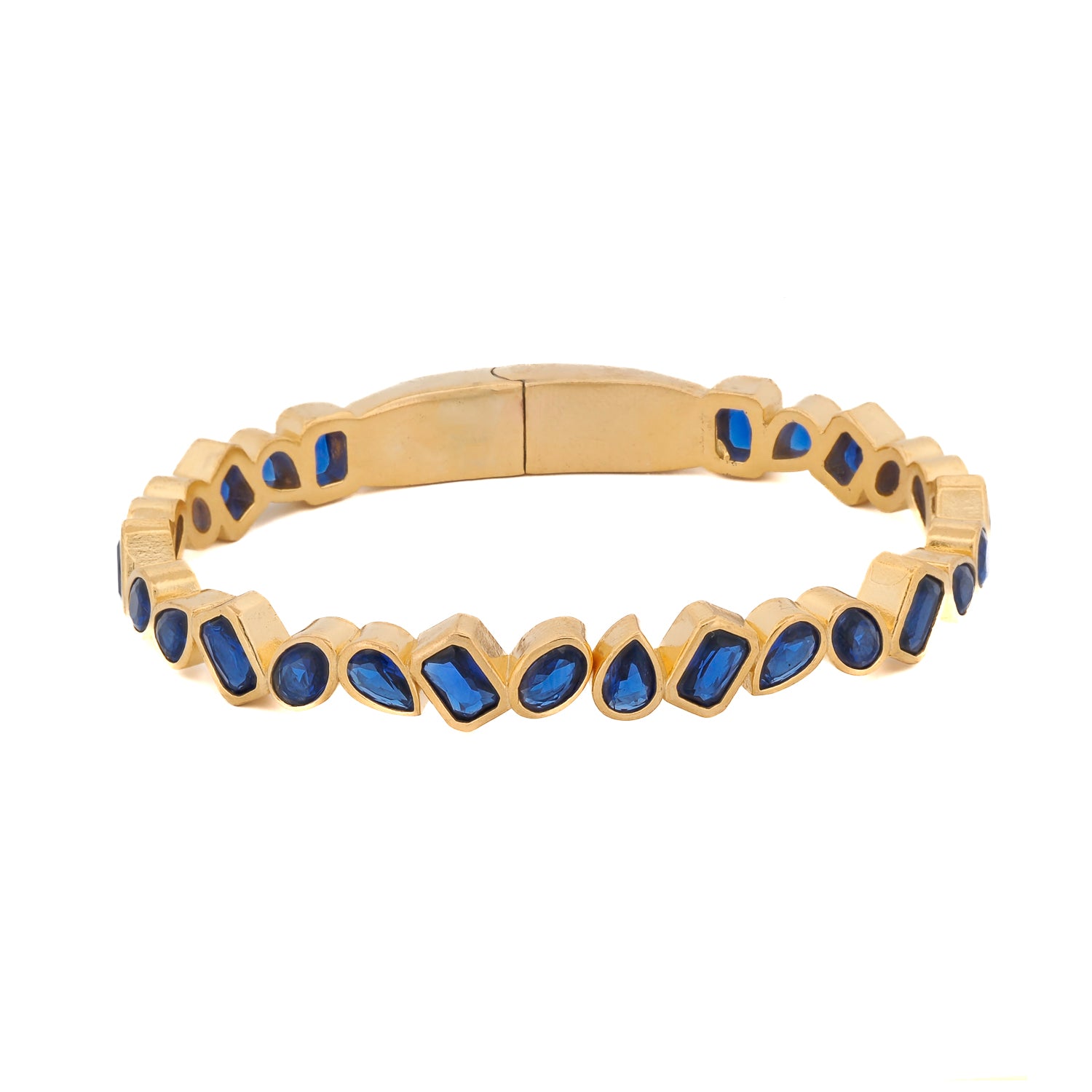 Majestic Sapphire Stone Bangle Bracelet with 24K Gold Plating