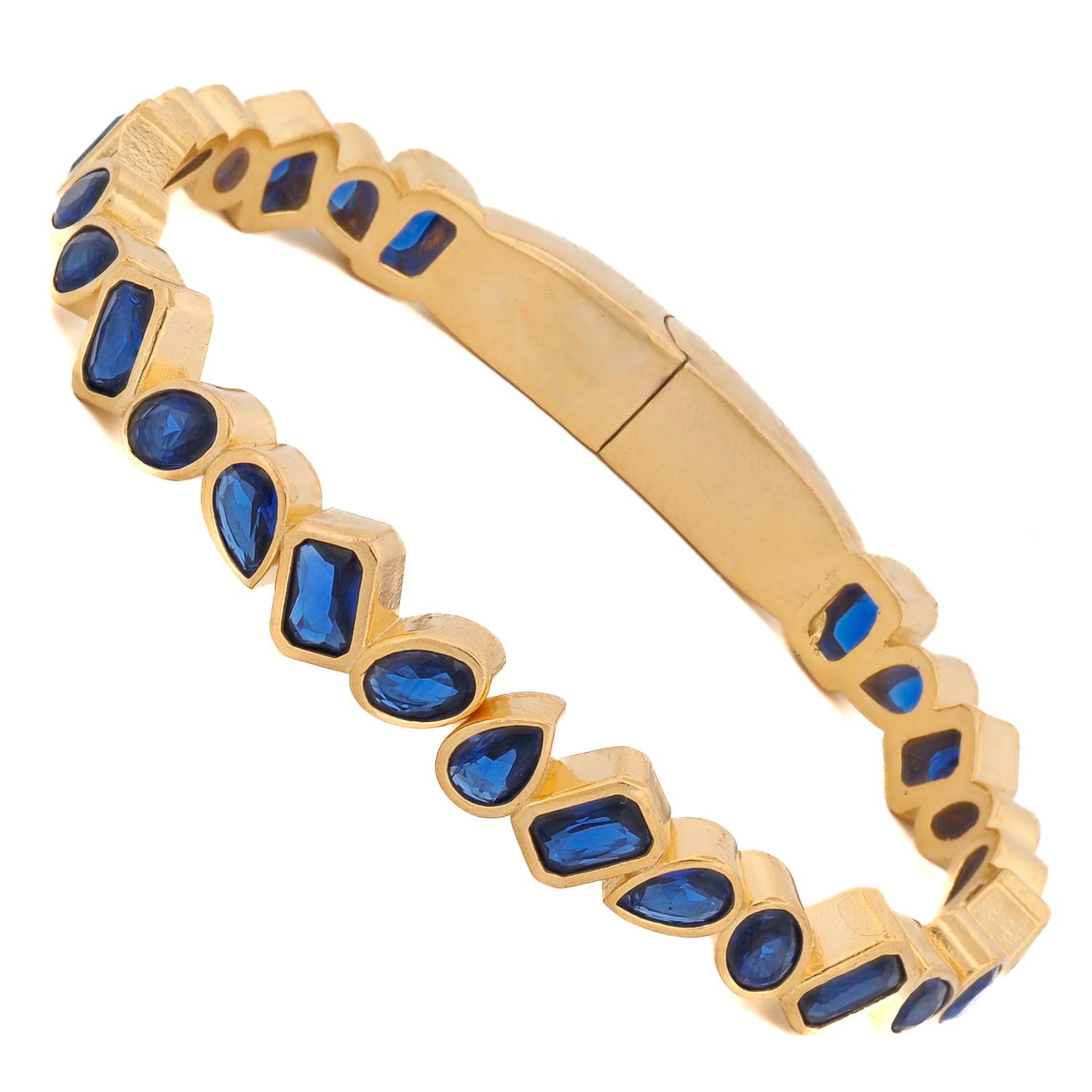Handcrafted Majestic Sapphire Bangle with 24K Gold Plating