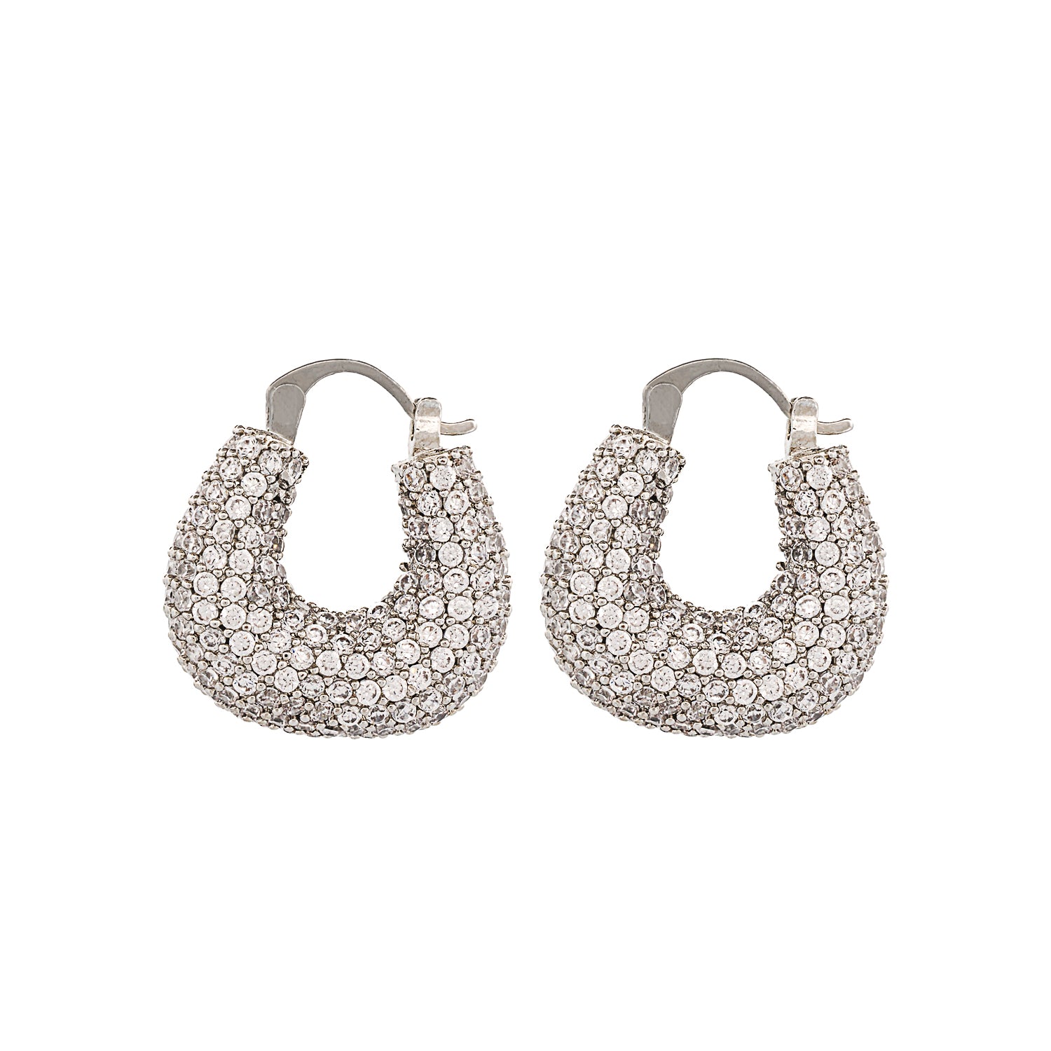 18K white gold-plated brass earrings with pave CZ diamonds