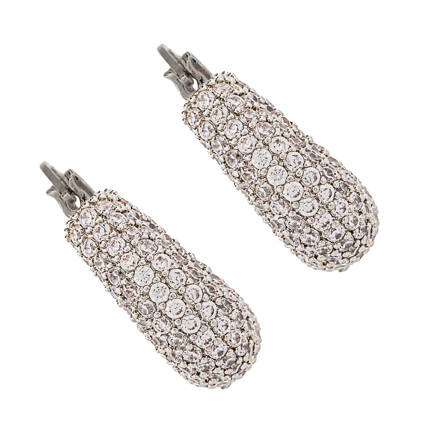 Elegant silver earrings with intricate pave diamond detailing