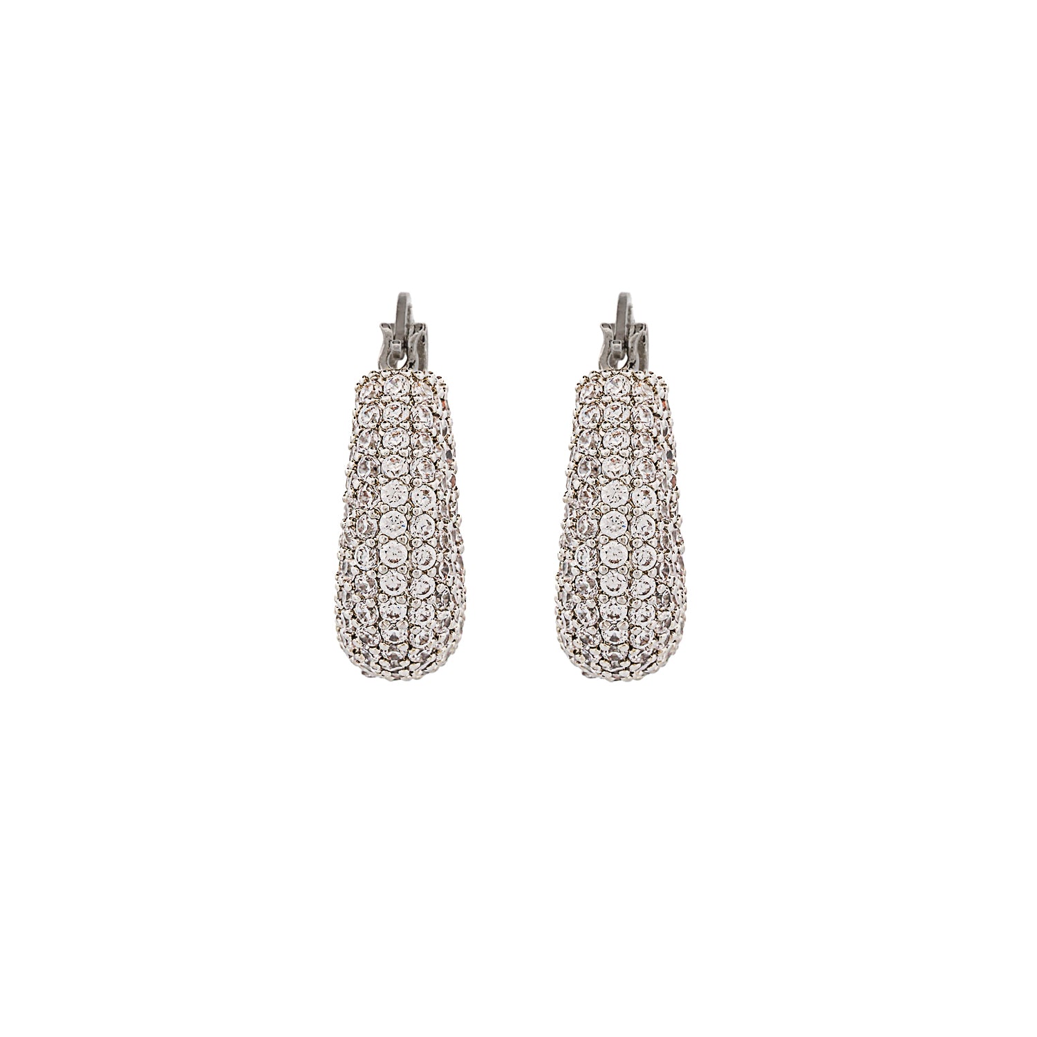 Celestial beauty earrings with pave diamonds, plated in 18K white gold