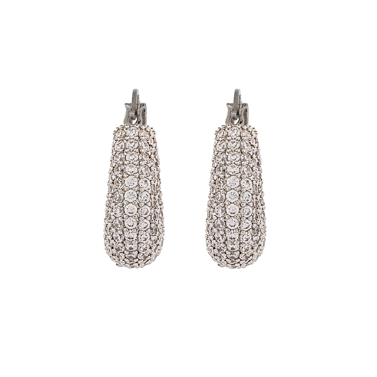 Timeless 18K white gold-plated earrings with shimmering pave diamond accents