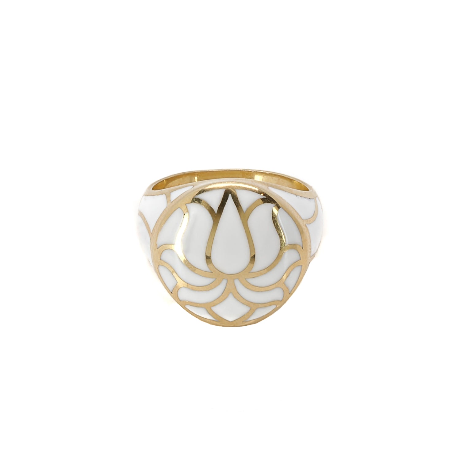 Spiritual Growth Lotus Flower Ring - Sterling Silver & White Enamel