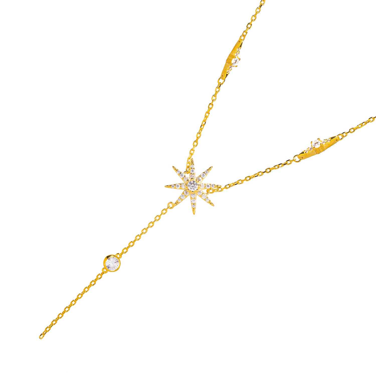 Sophisticated gold-plated sterling silver necklace featuring a star pendant and diamond accents, perfect for adding a celestial touch to any outfit.