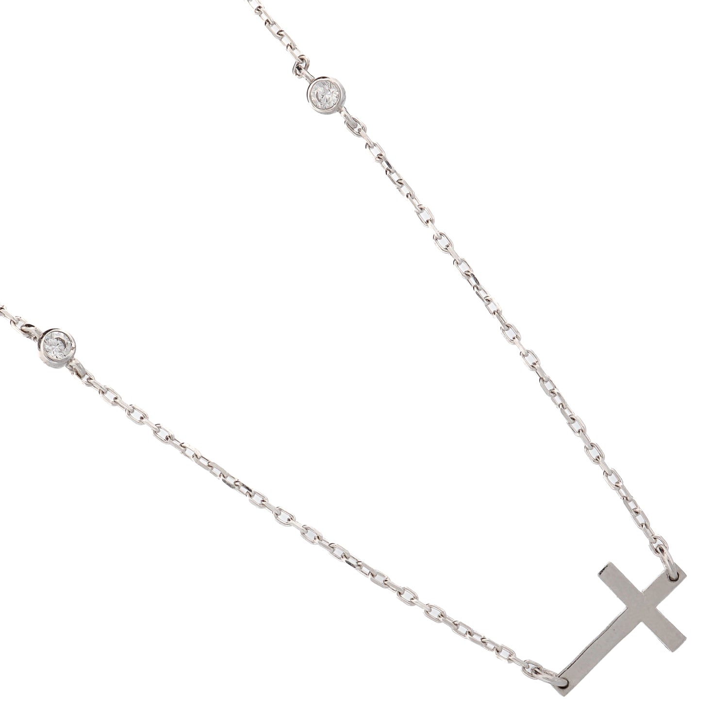 Classic cross charm necklace with a sterling silver chain and diamond highlights, adjustable for a custom fit