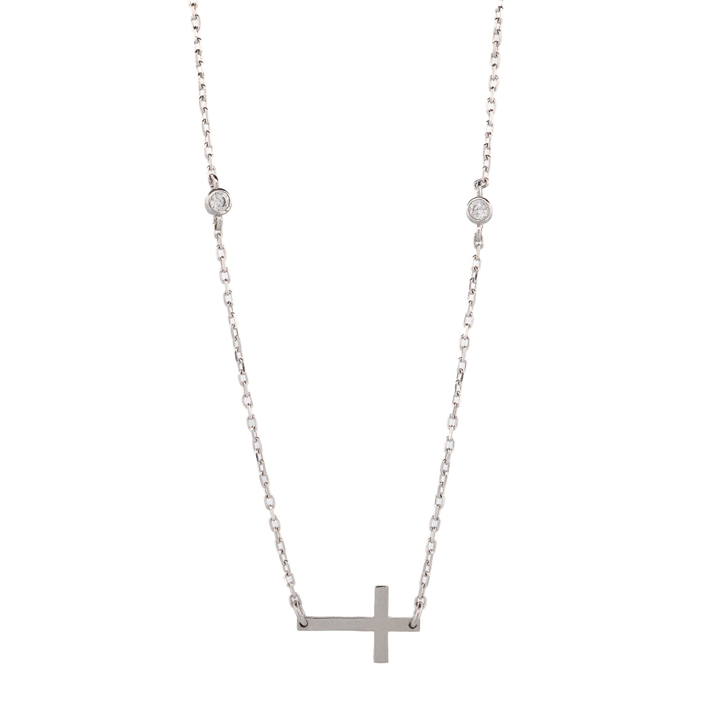 Elegant sterling silver necklace with an 18K gold-plated cross charm and diamond accents