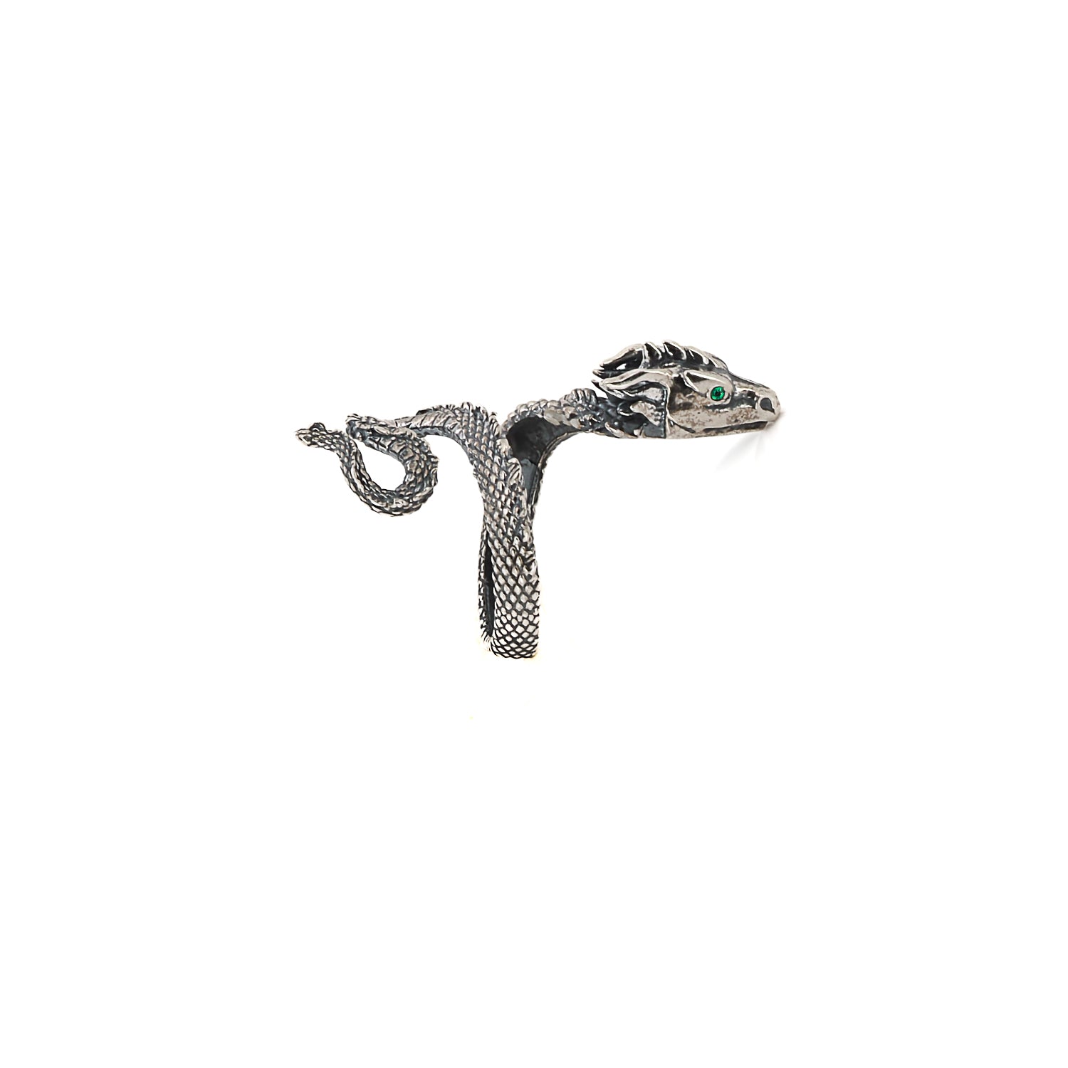 Sterling Silver Rebirth Snake Ring with Emerald Stones