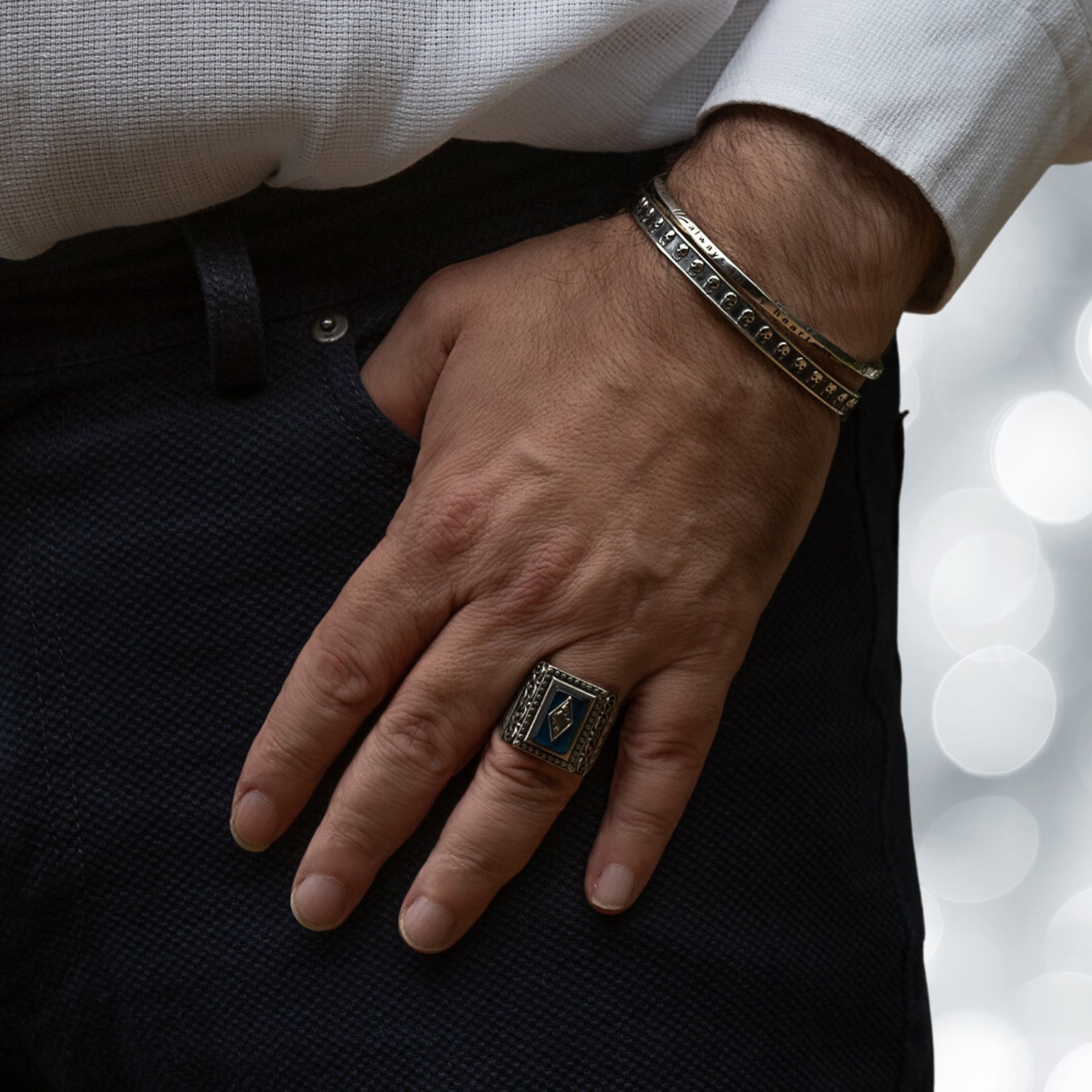 Sterling Silver Skull Symbol Cuff Bracelet