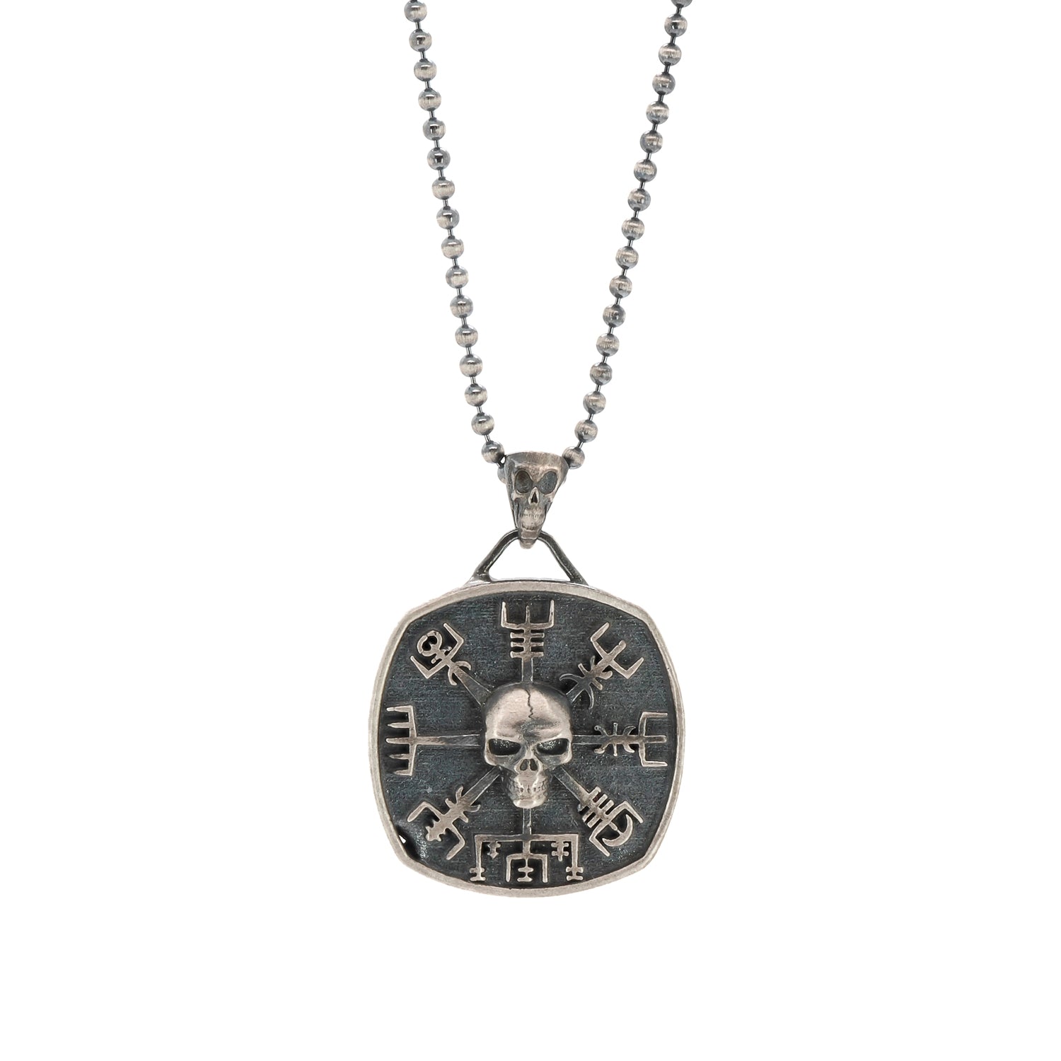 Sterling Silver Skull Viking Symbol Necklace