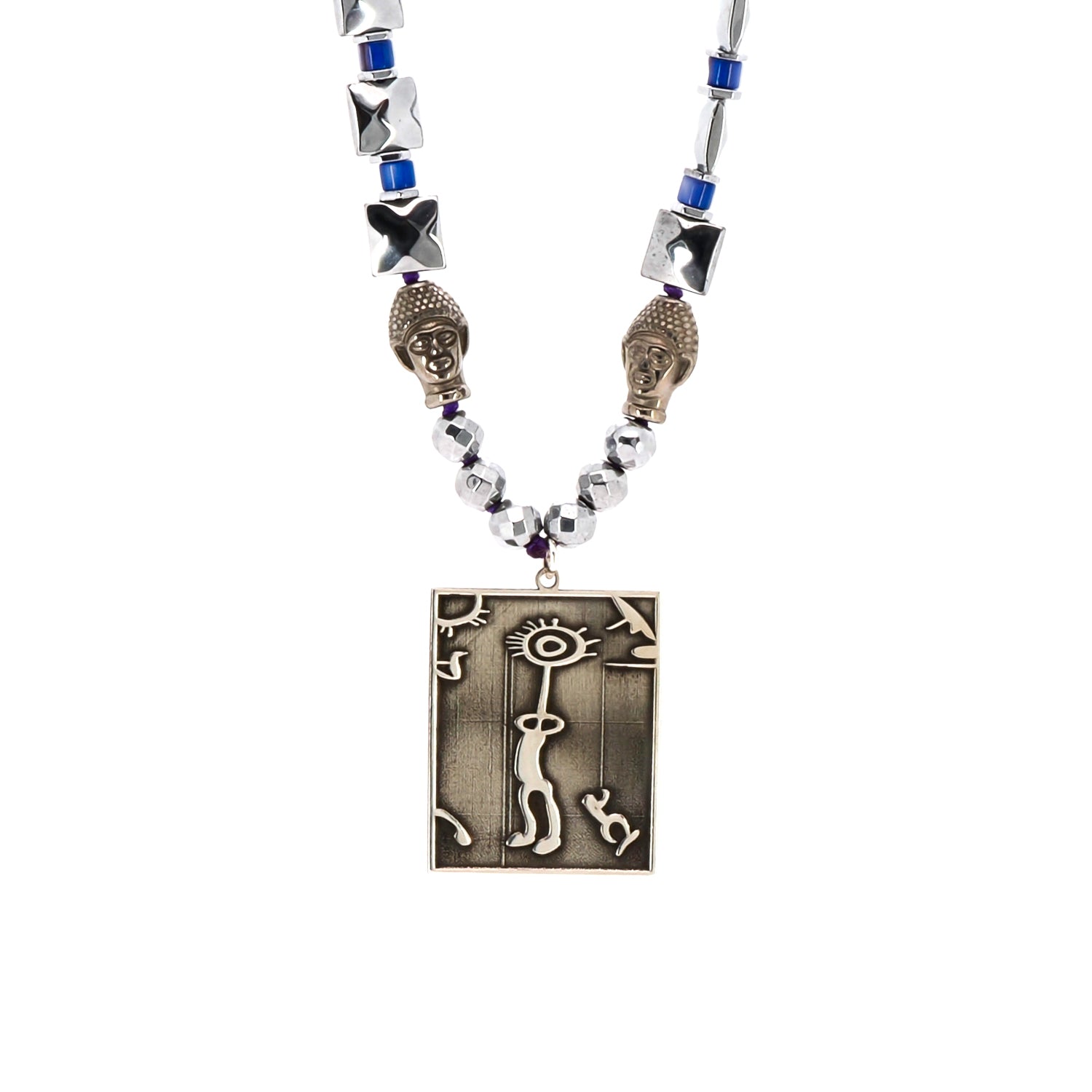 Sterling Silver Spiritual Shaman Pendant Necklace with Hematite