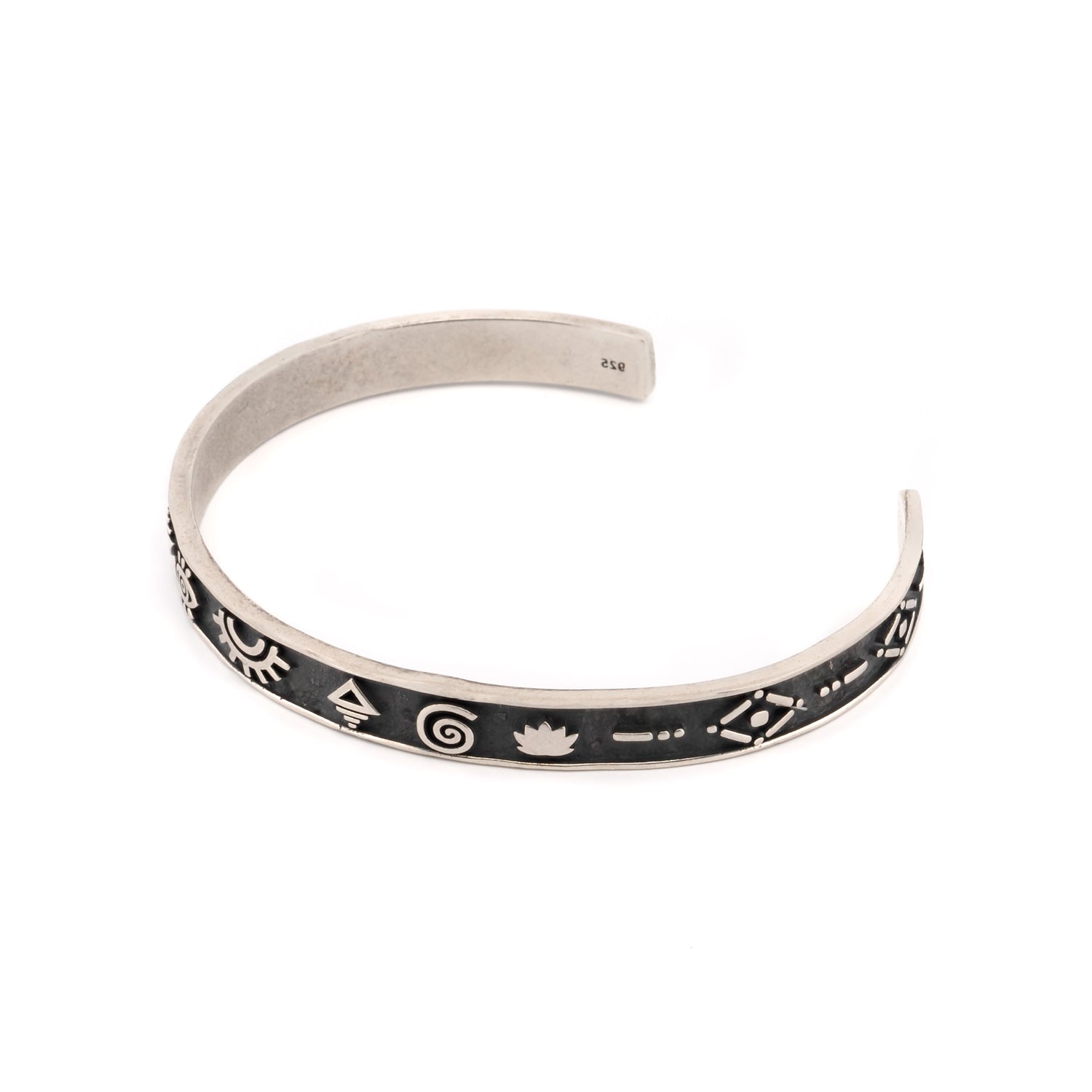 Sterling  Silver Spiritual Symbols Cuff Bracelet
