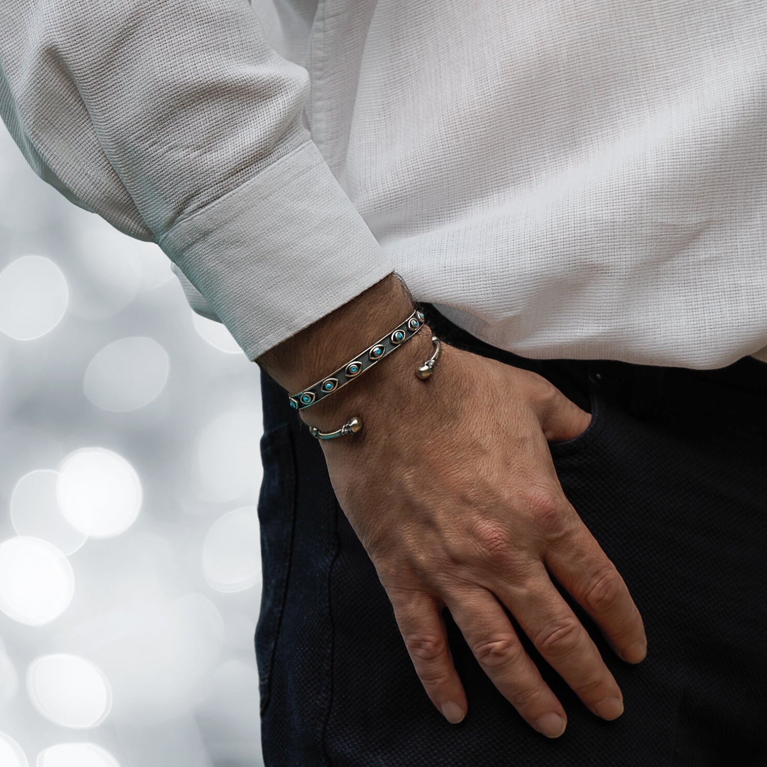 Sterling Silver Turquoise Evil Eye Cuff Bracelet