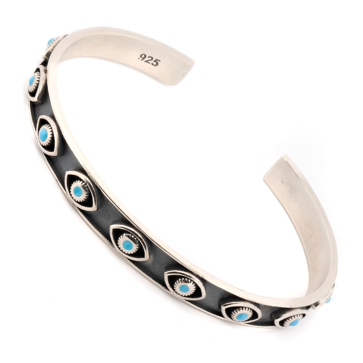 Sterling Silver Turquoise Evil Eye Cuff Bracelet