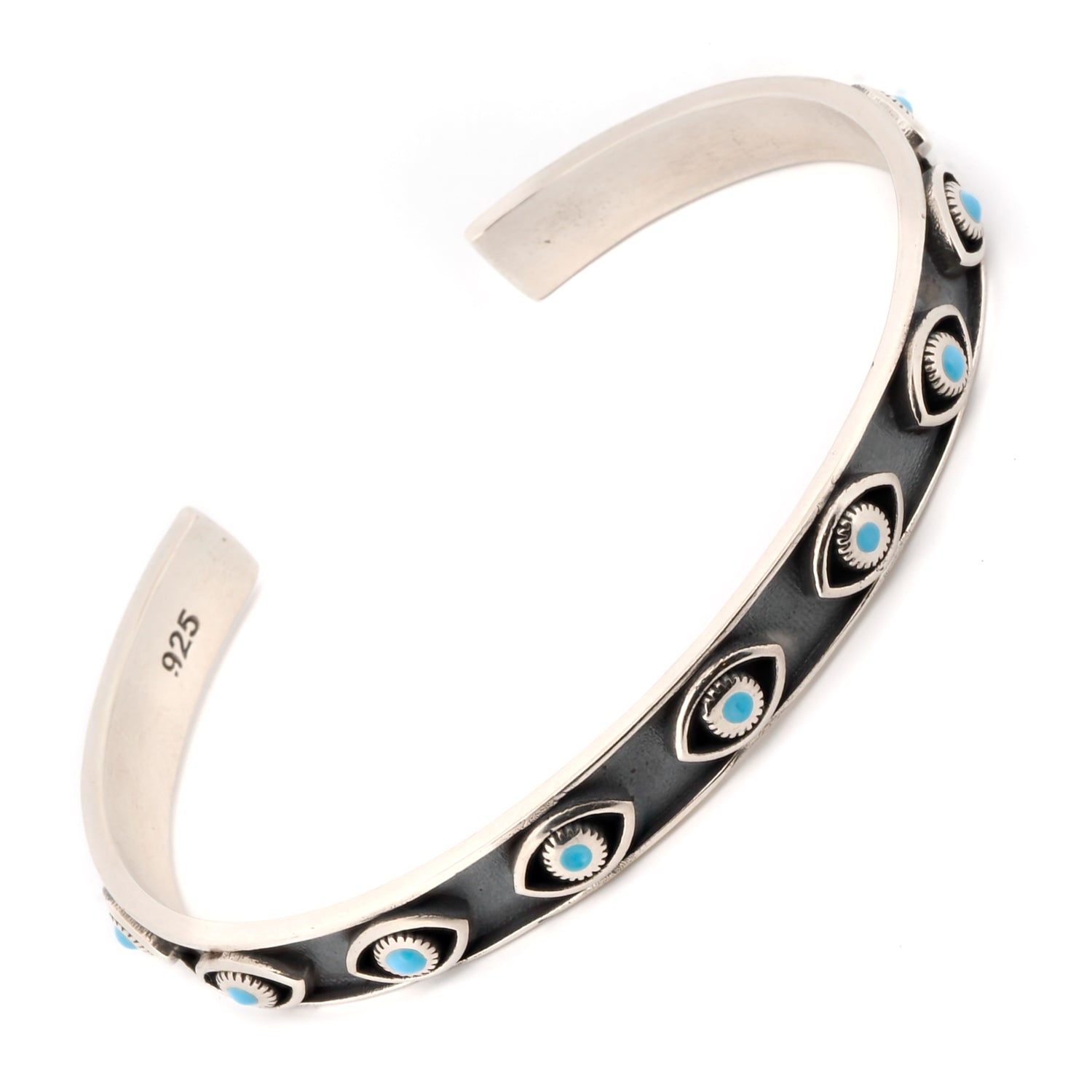 Sterling Silver Turquoise Evil Eye Cuff Bracelet