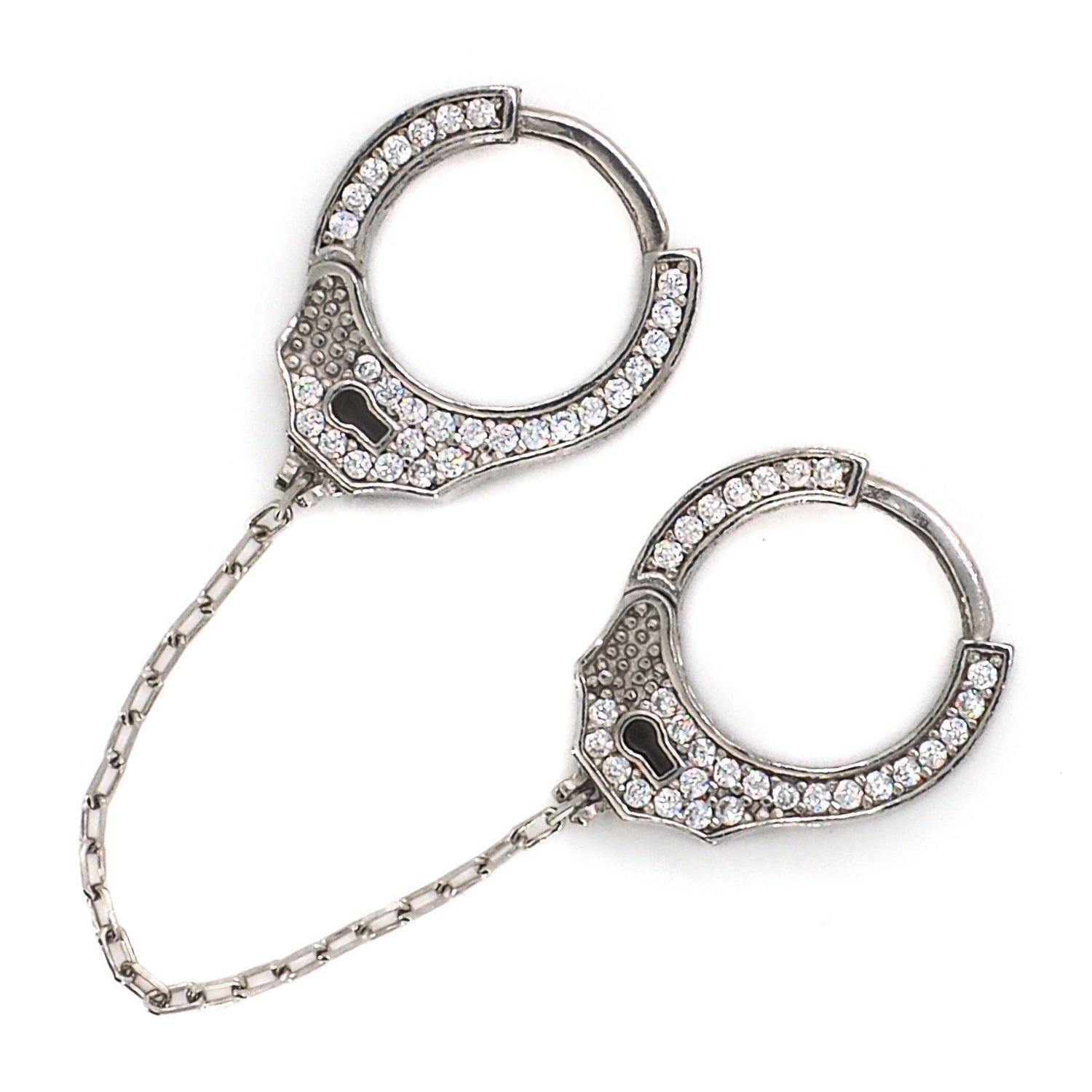Commanding Attention: Silver & Diamond Handcuff Earrings