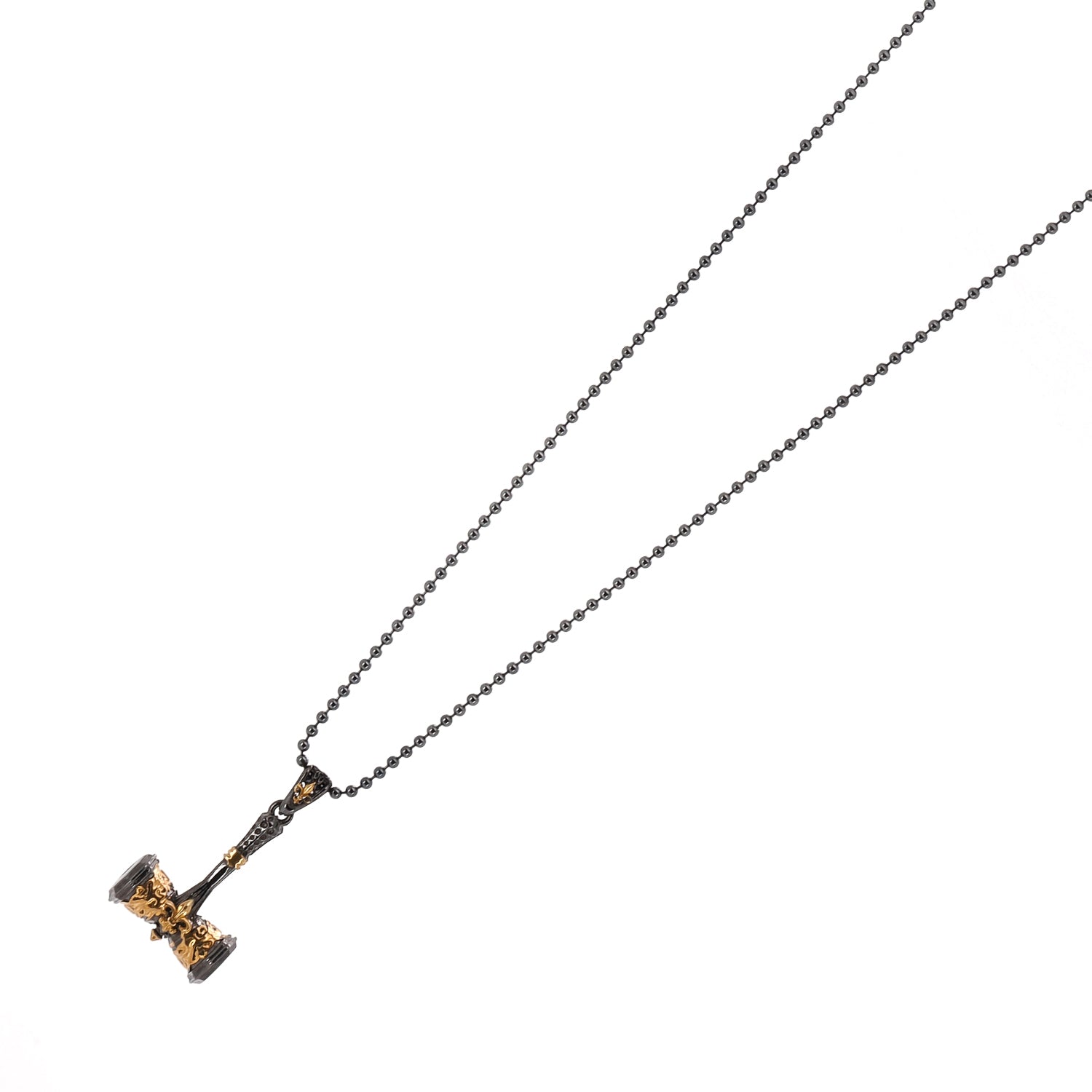 Handmade men's necklace with a sterling silver chain and a luxurious gold-plated hammer pendant