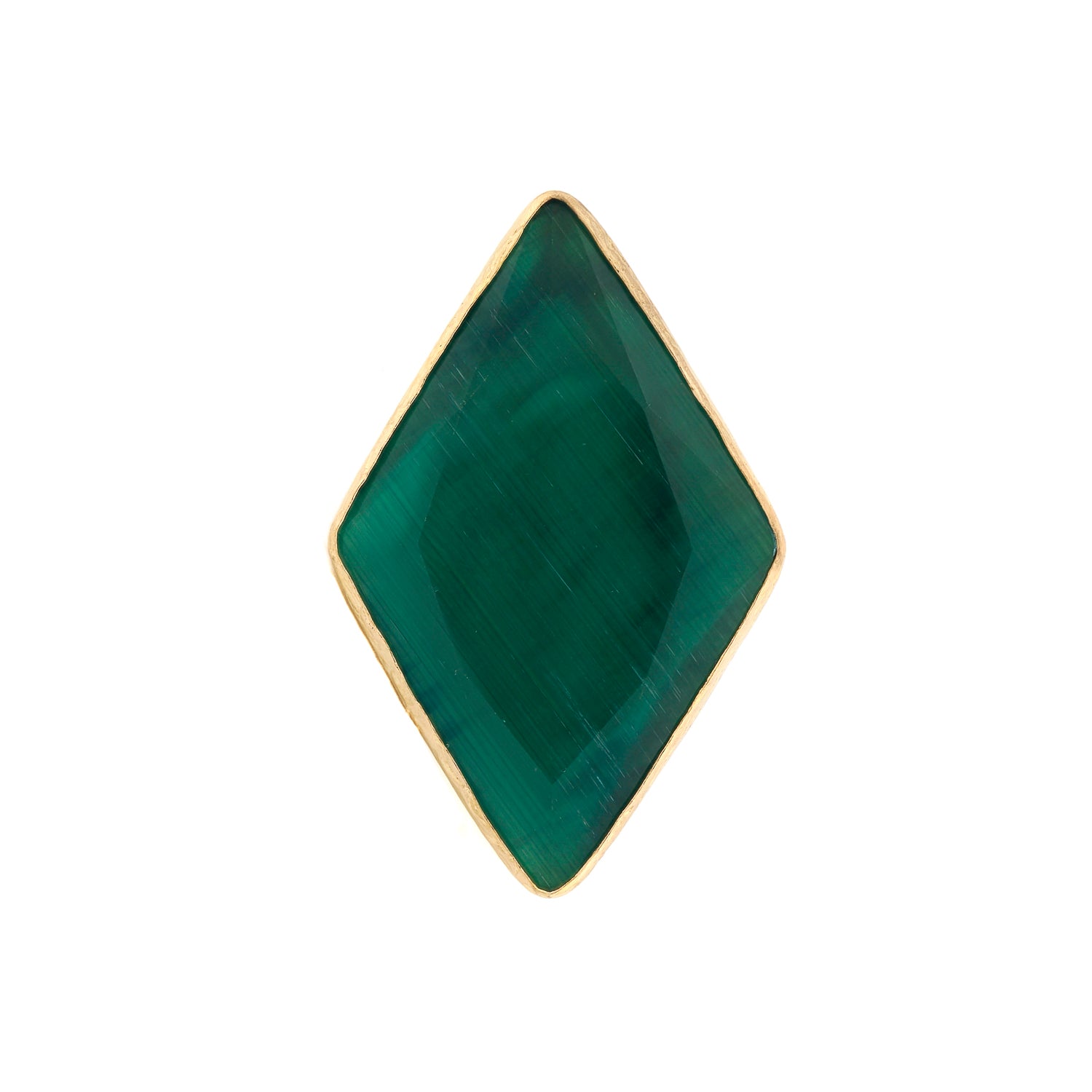 Bold and stylish green cat eye stone ring set in 24K gold-plated brass, adjustable for a custom fit