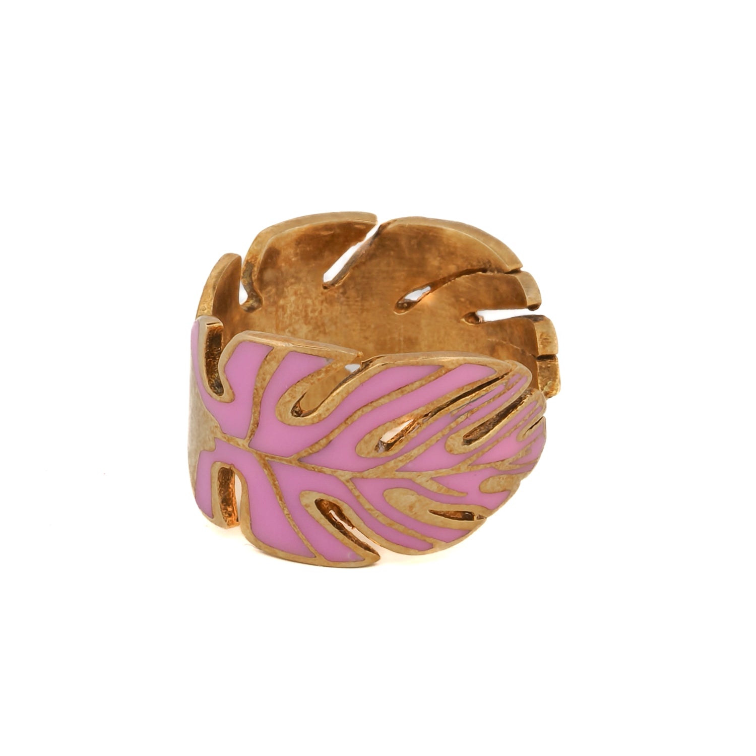 Summer Pink Enamel Gold Adjustable Ring