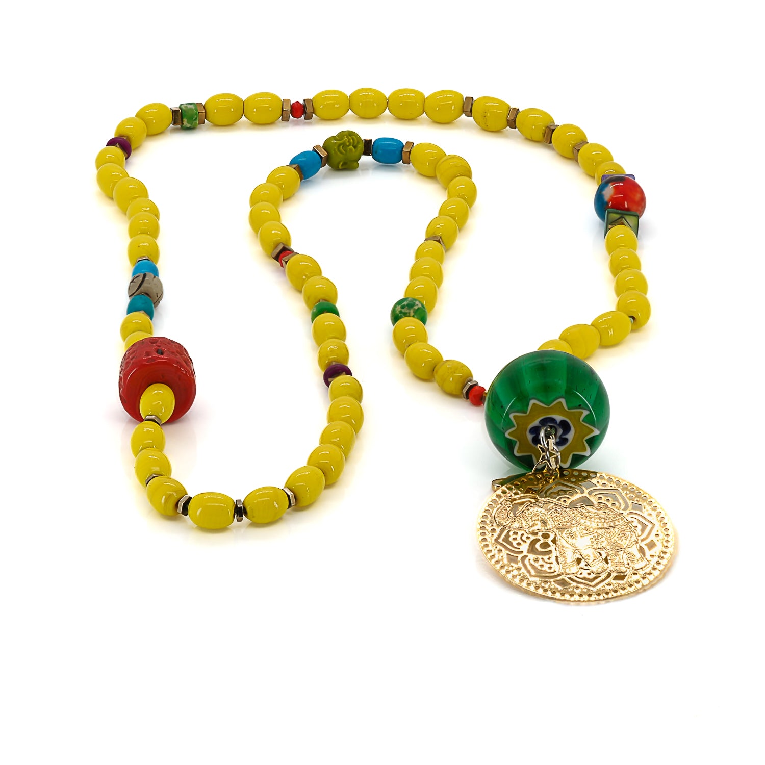 Handcrafted African Yellow Beads - A harmonious blend of colorful elements.