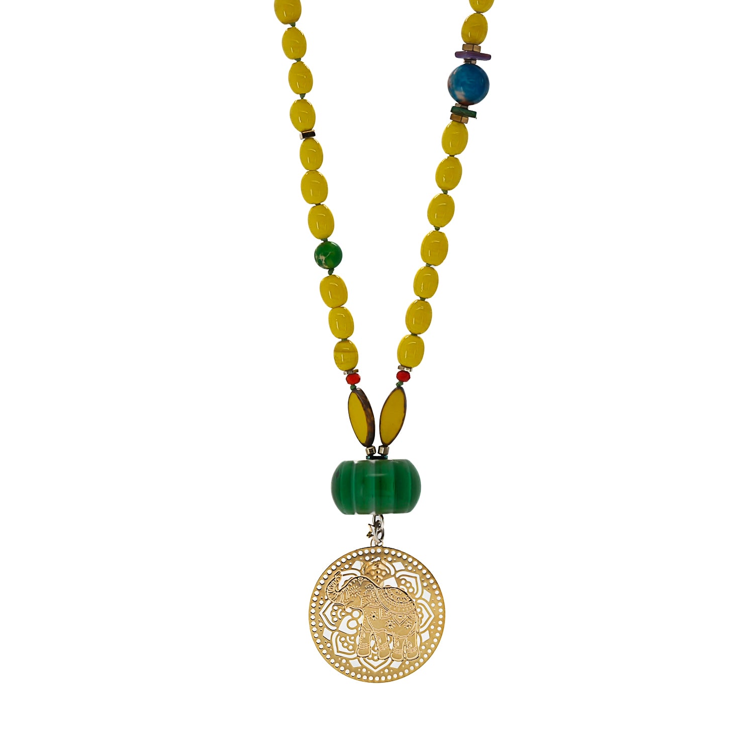 Sunshine Safari Elephant Necklace - A jubilant creation inspired by Africa&#39;s vibrant landscapes.