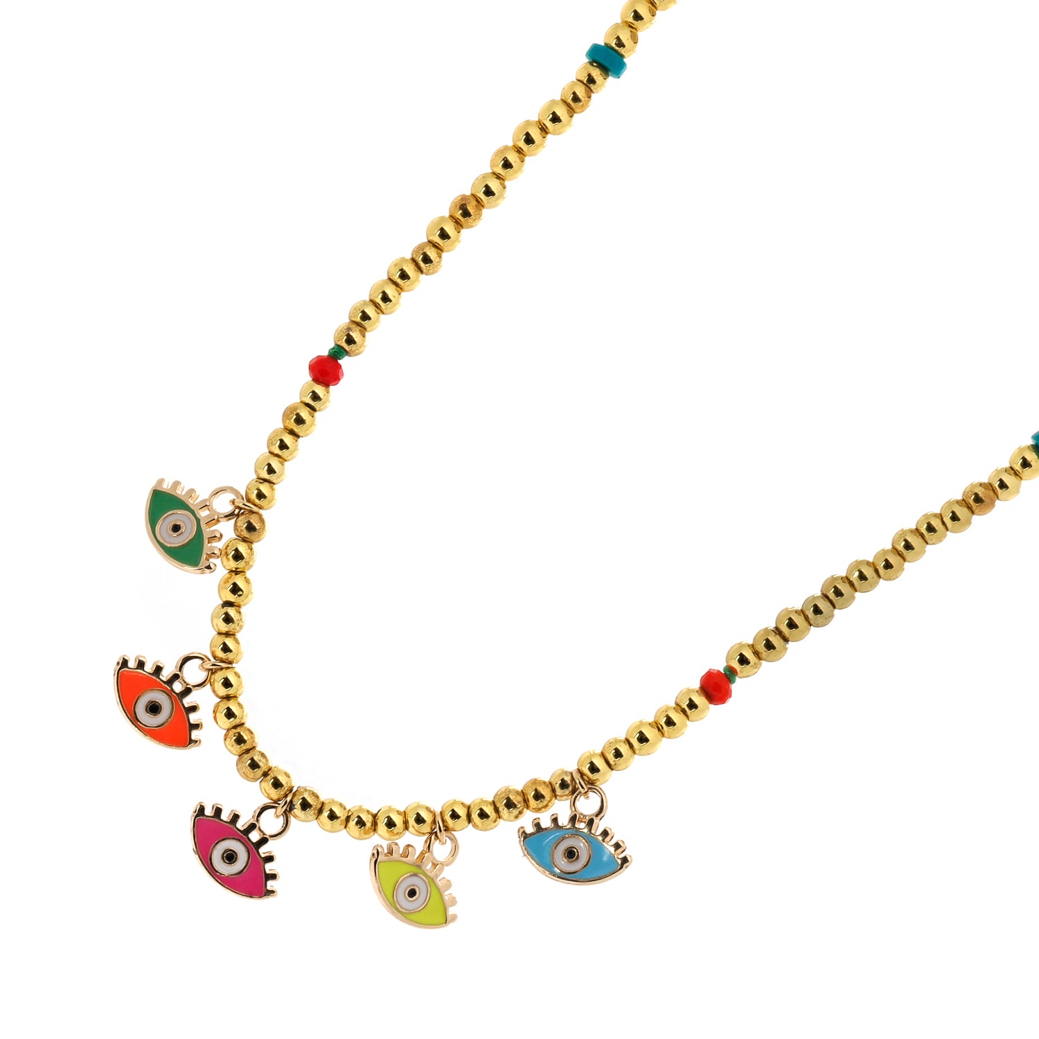 The Power Of Colors Evil Eye Gold Beaded Choker Necklace
