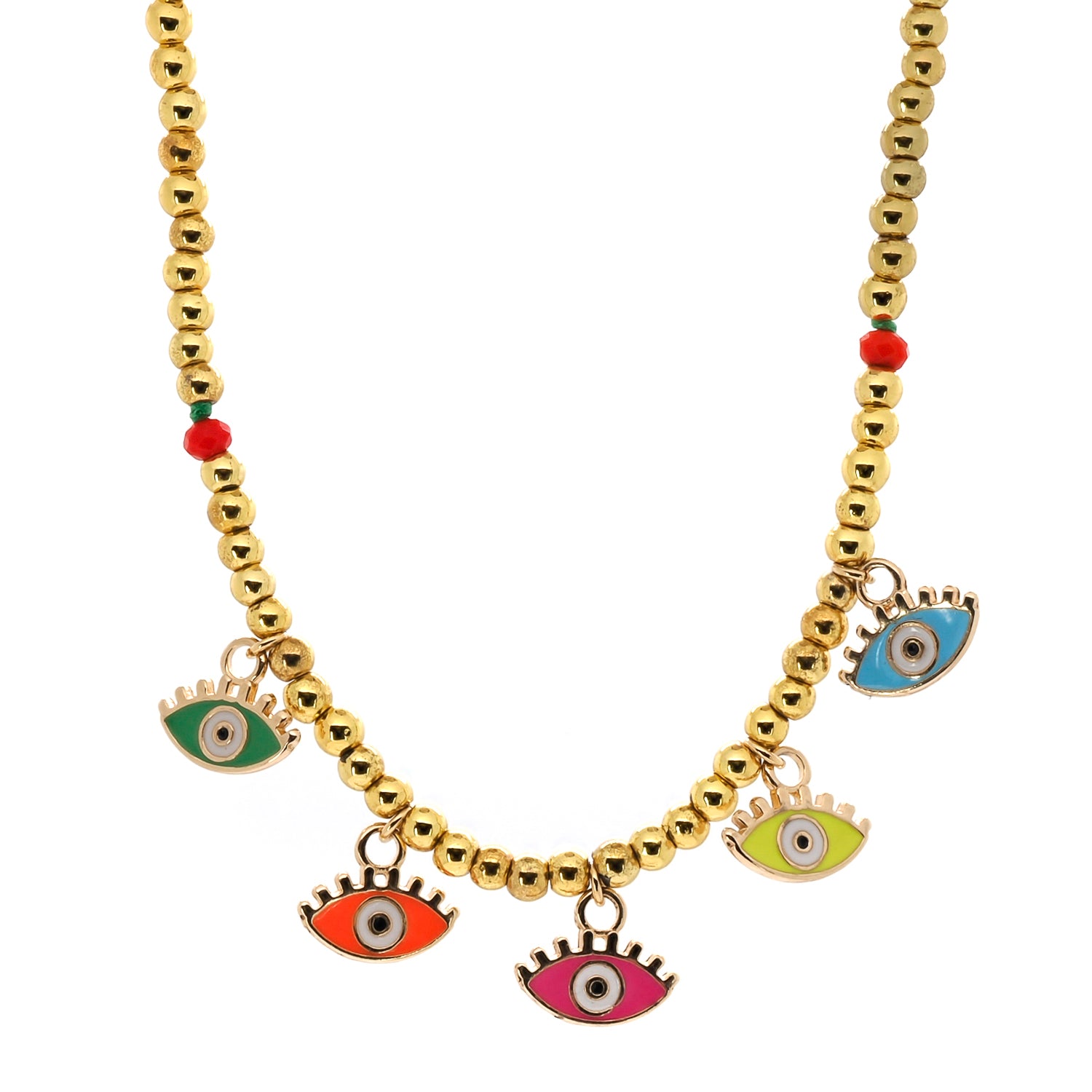 The Power Of Colors Evil Eye Gold Beaded Choker Necklace