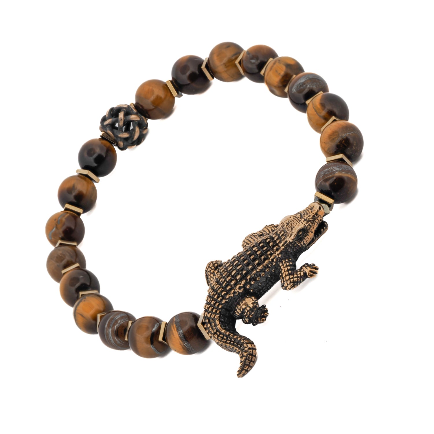 Tiger&#39;s Eye Stone Crocodile Beaded Bracelet