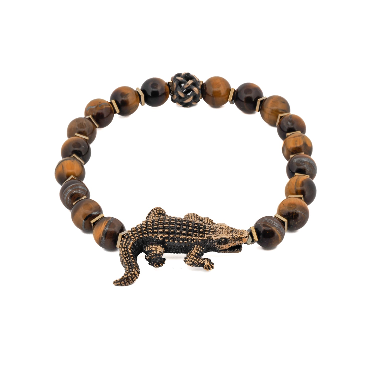 Tiger&#39;s Eye Stone Crocodile Beaded Bracelet