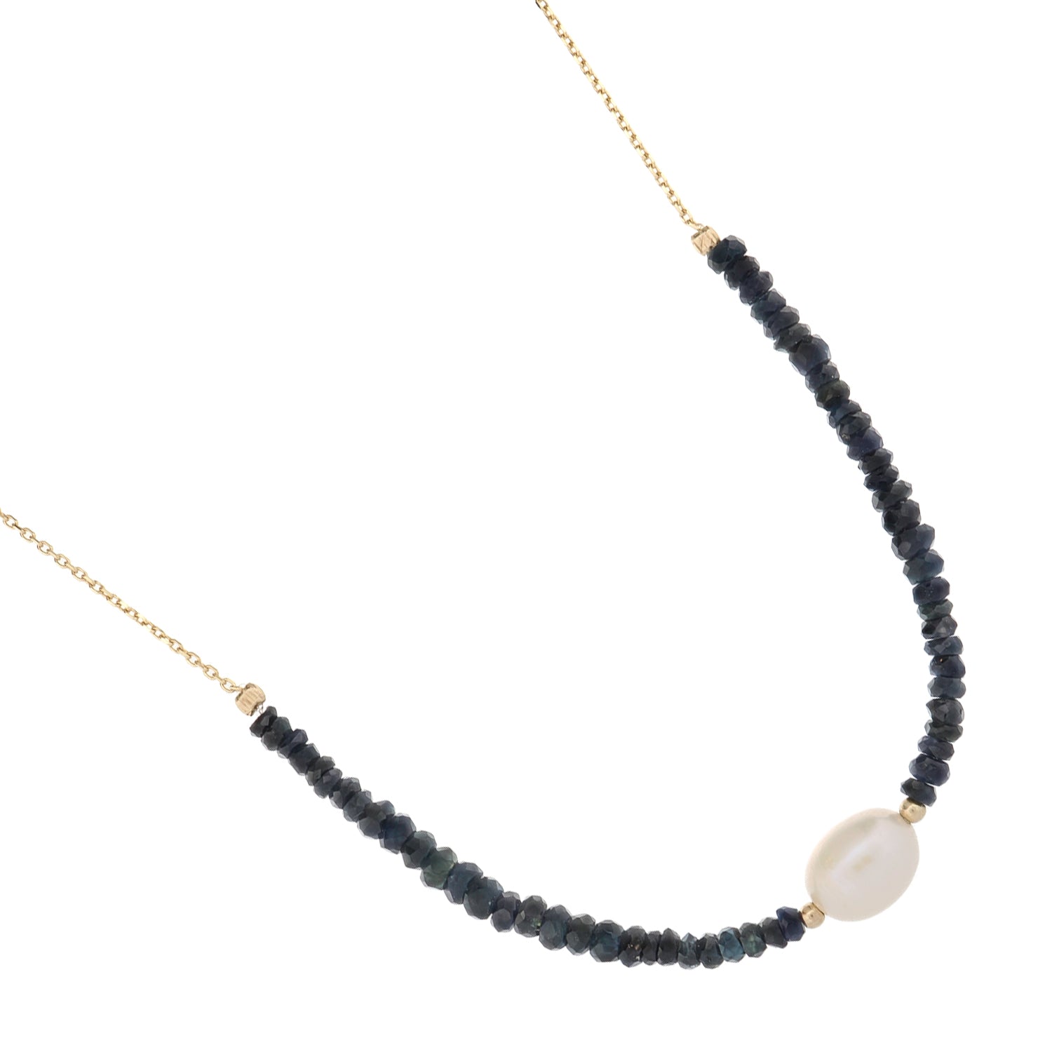 14K Yellow Gold Choker Necklace with Sapphire and Pearl Gemstones for a Luxurious Touch
