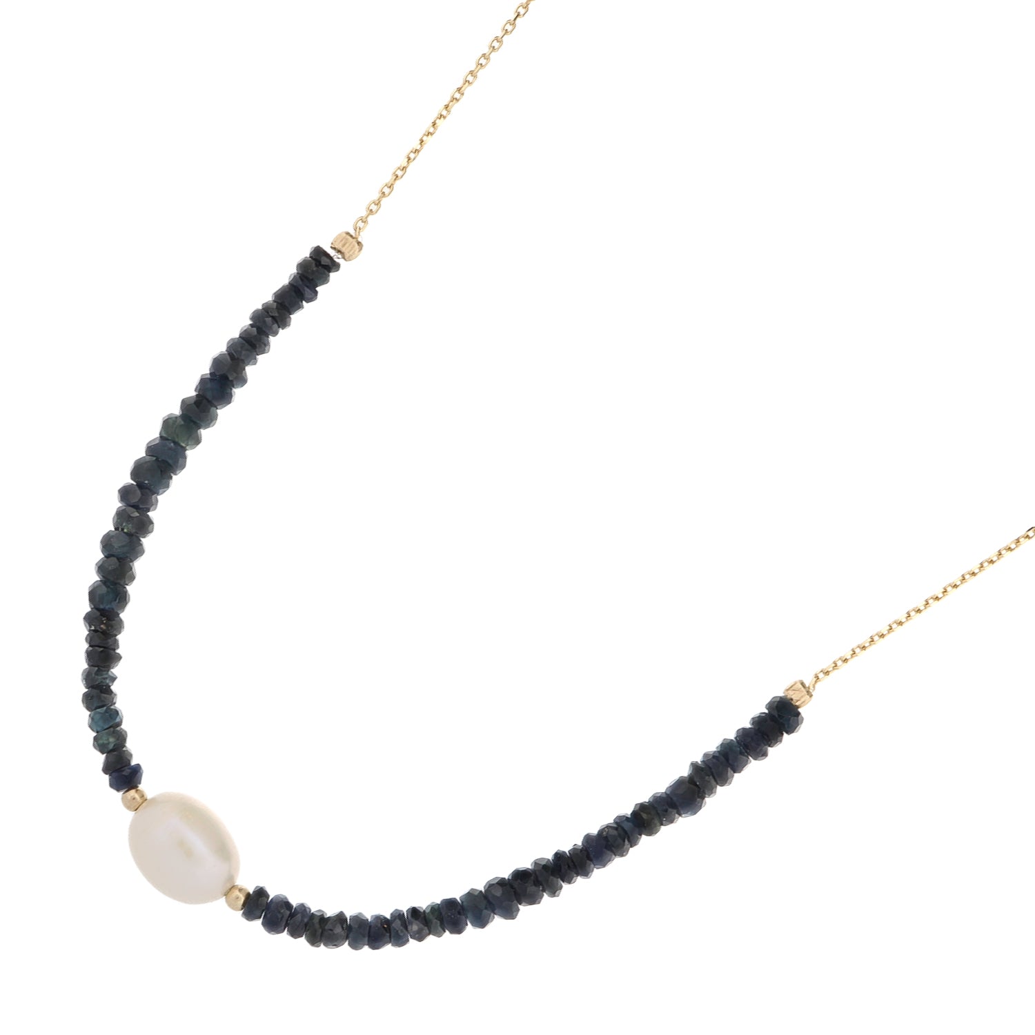 Handmade 14K Gold Choker Necklace with Sapphire and Pearl for a Refined, Symbolic Fashion Statement
