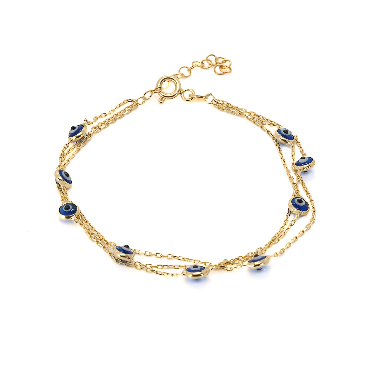 Triple Chain Evil Eye Gold Bracelet: Spirituality meets style.