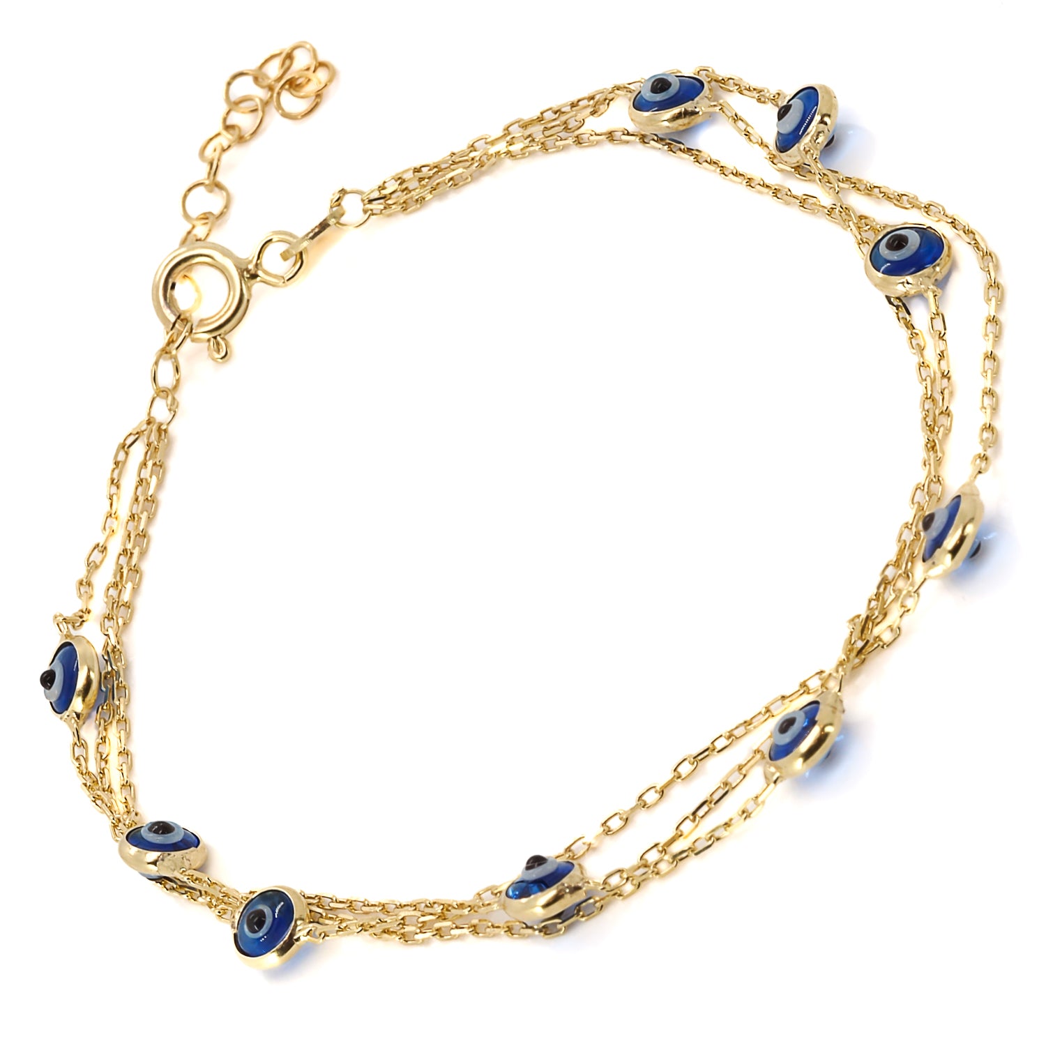 Blue enamel beauty: Triple Chain Evil Eye Bracelet.