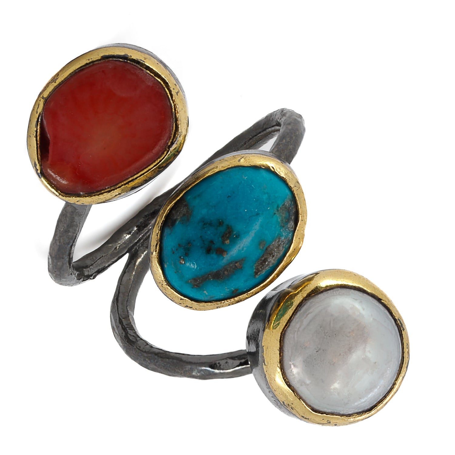 The vibrant energy of the gemstones comes to life in the Triple Gemstone Sterling Silver Ring.