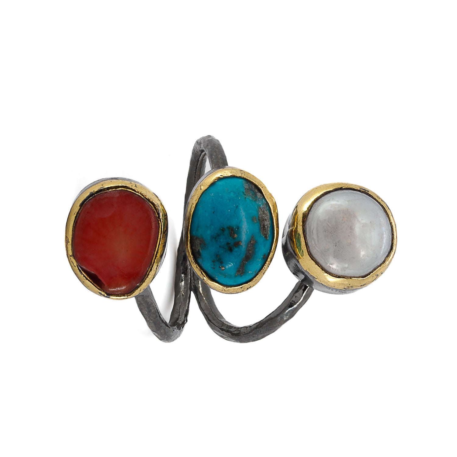 Elevate your style with the vibrant colors of the Triple Gemstone Sterling Silver Ring.