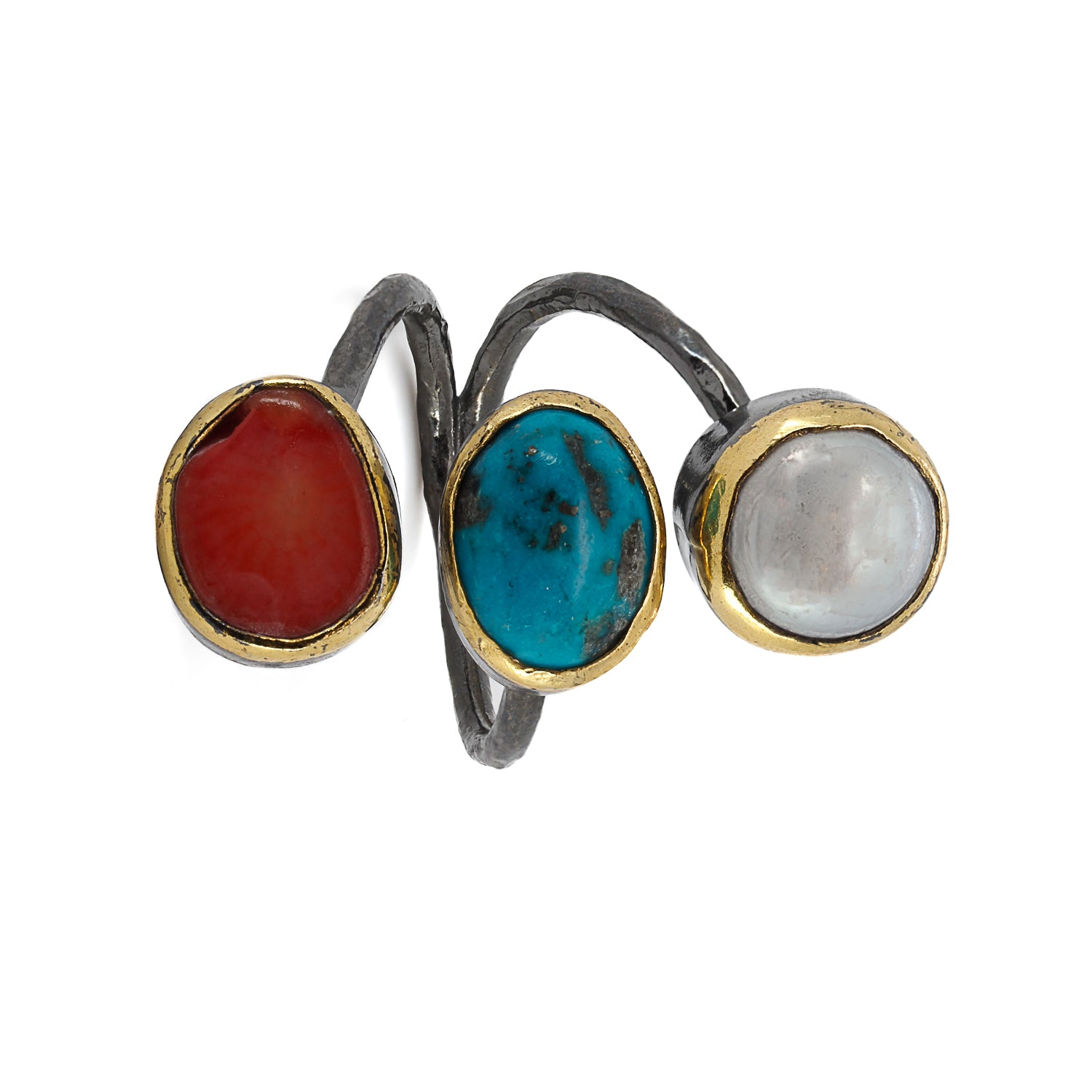 The harmonious blend of gemstones in the Triple Gemstone Sterling Silver Ring.