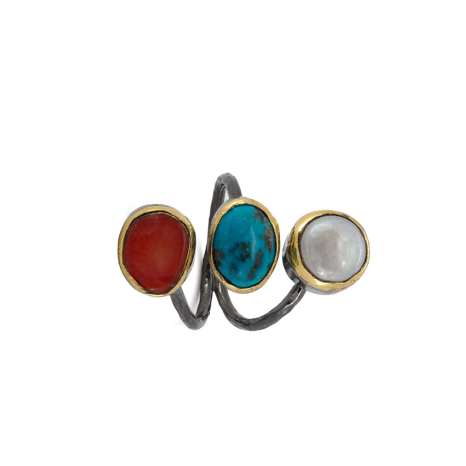 Triple Gemstone Sterling Silver Ring showcasing its exquisite design.