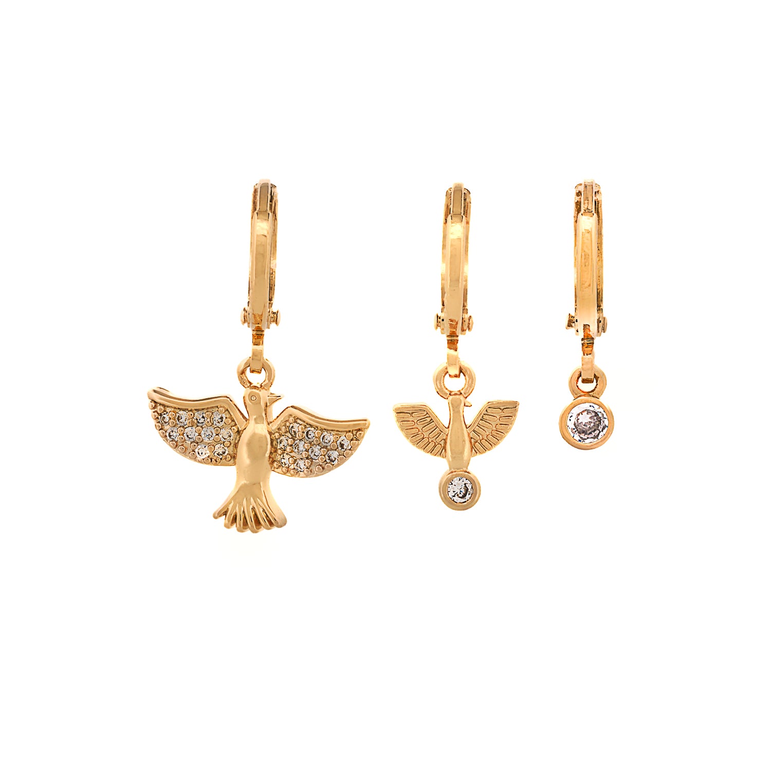 Trio Spiritual Bird Gold Earring Set