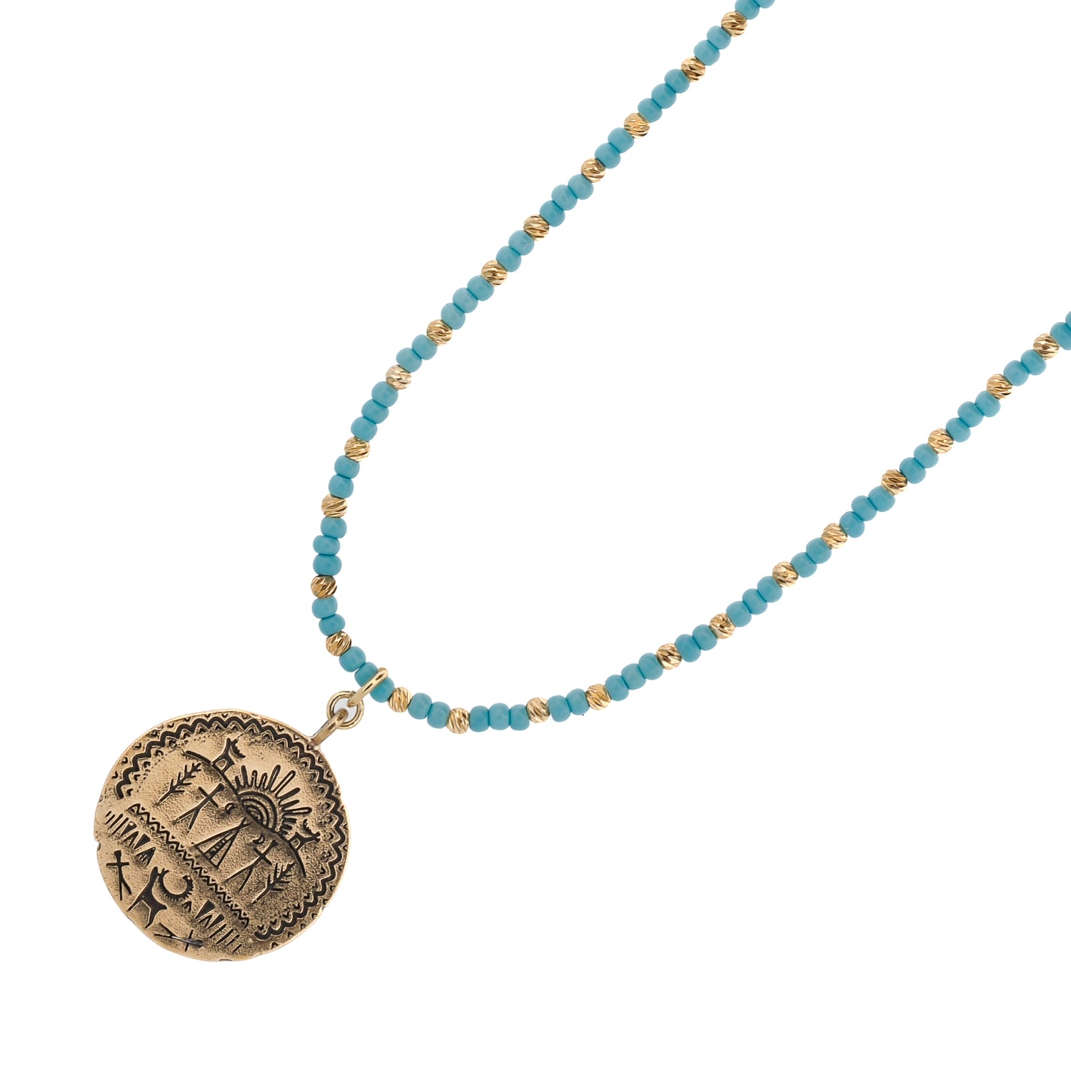 Turquoise Beaded Shamanic Symbol Pendant Necklace
