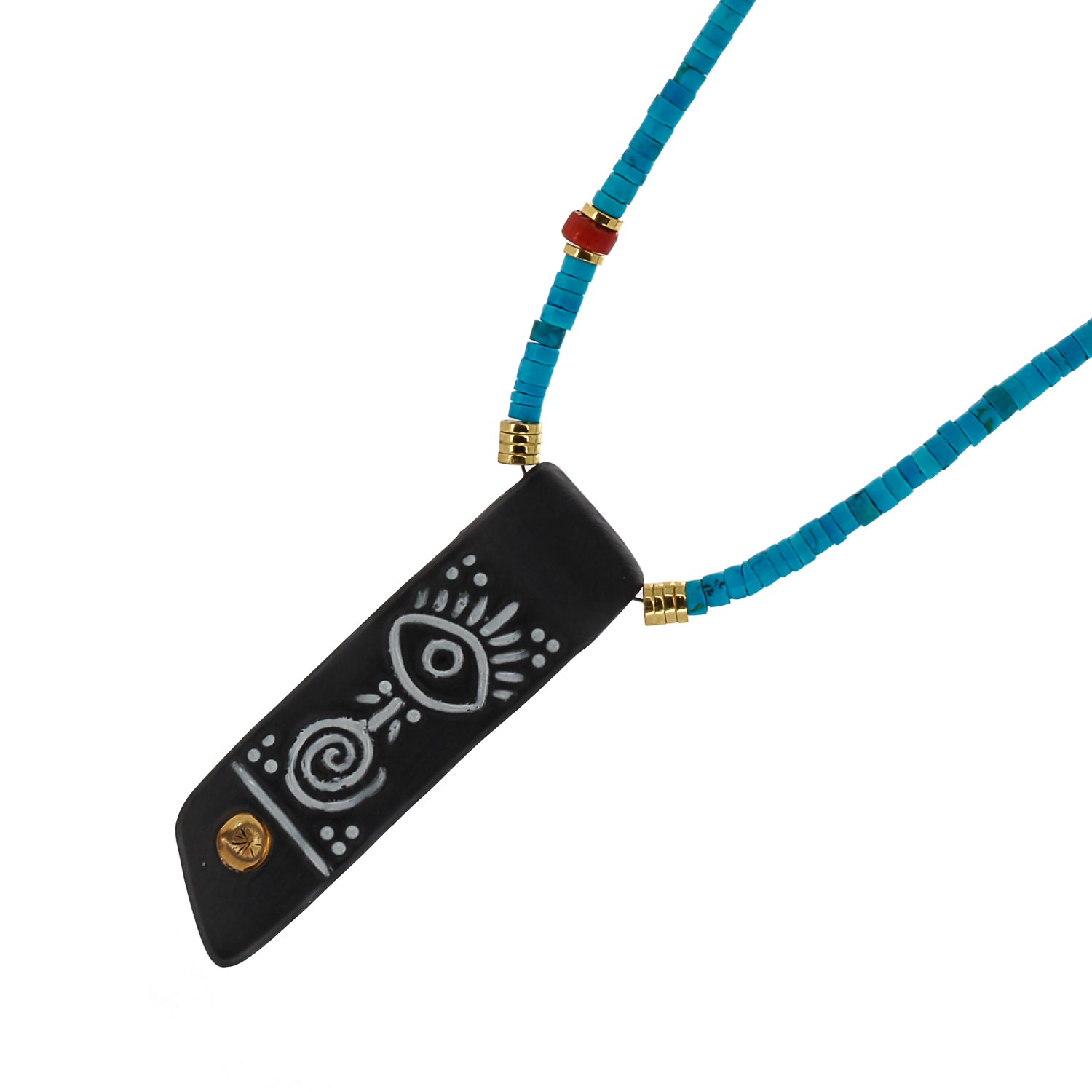 Turquoise Gemstone - Radiating Natural Elegance. The necklace features a turquoise gemstone, renowned for its striking natural beauty, symbolizing tranquility, protection, and wisdom.
