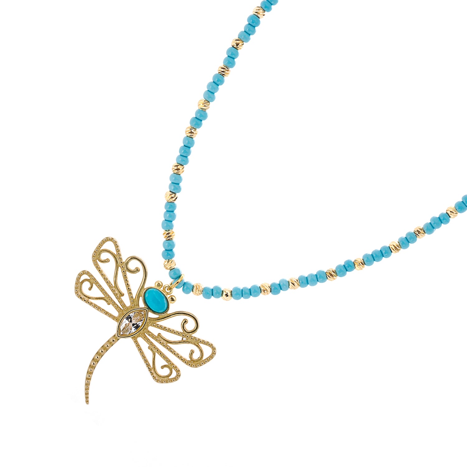 Spiritual Transformation - Gold-Plated Dragonfly Pendant.