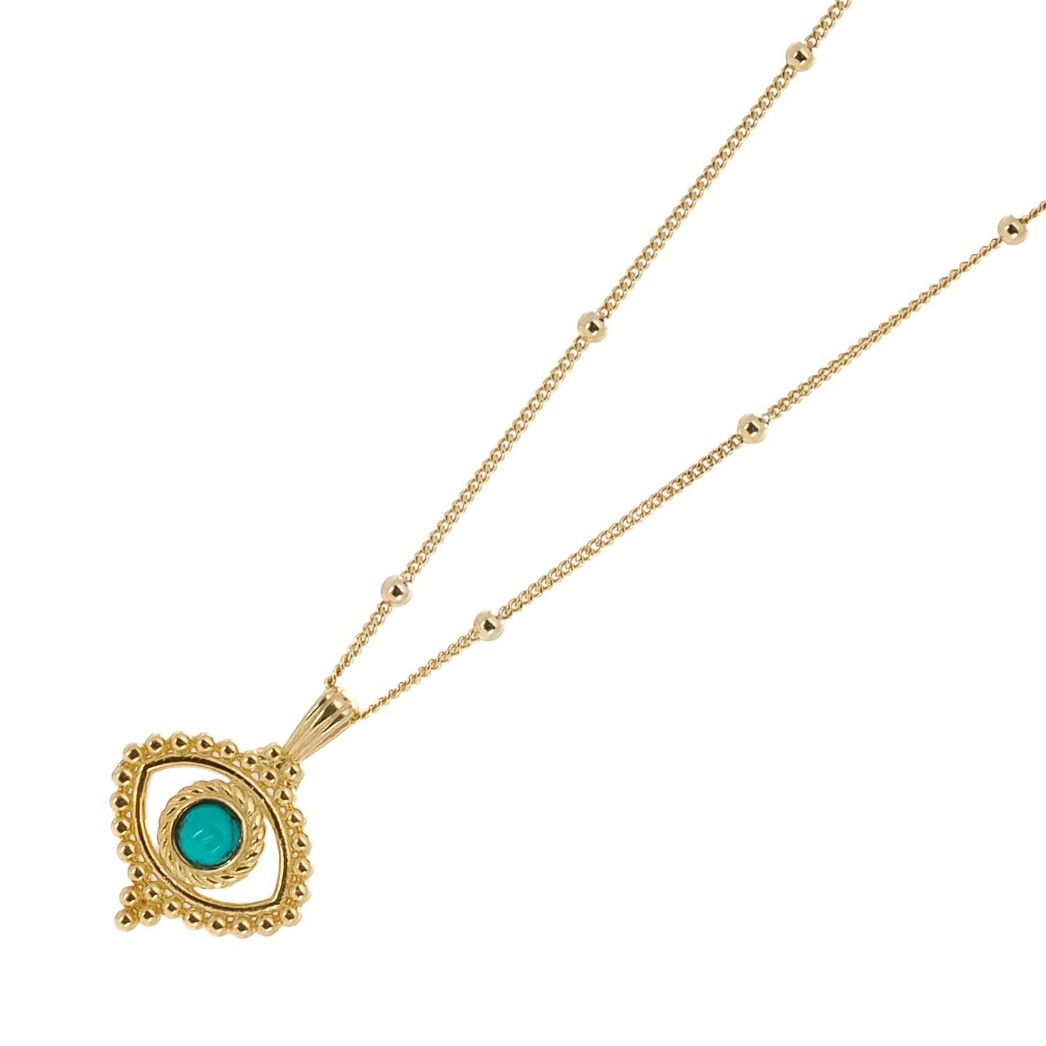Fashionable Protection: Model Wearing Stylish Gold Chain Evil Eye Necklace