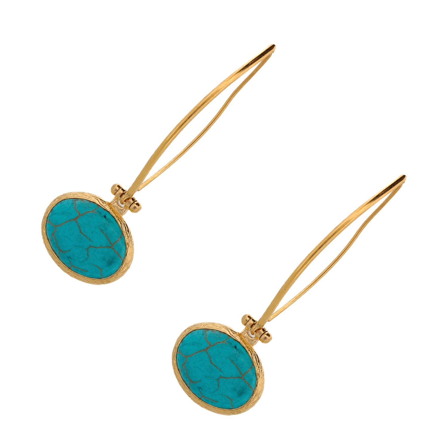 Stylish Turquoise Gemstone Earrings with Gold Dangle Design
