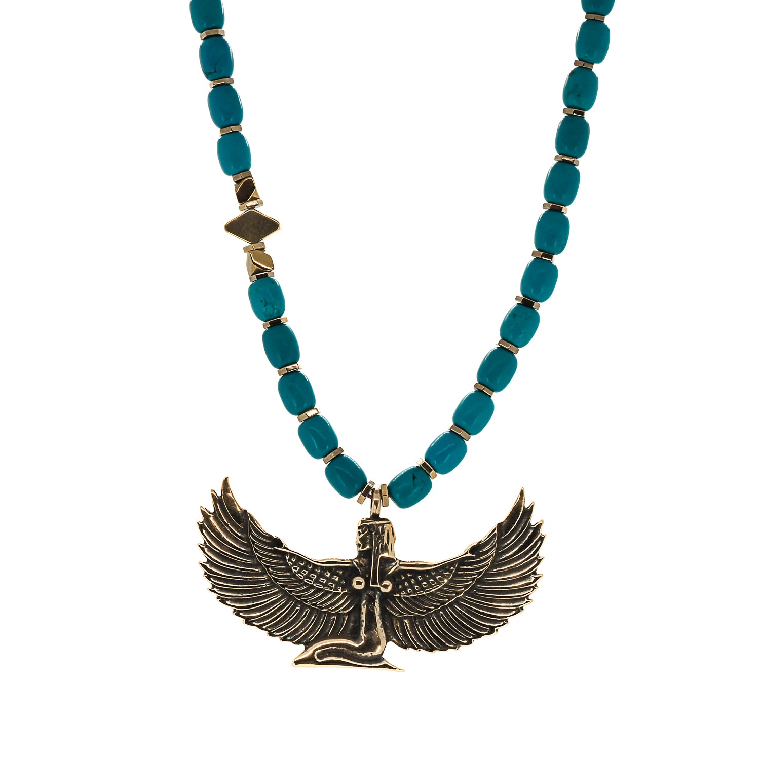 Turquoise Goddess of Healing &amp; Magic Isis Necklace - A harmonious fusion of gemstones and symbolism.