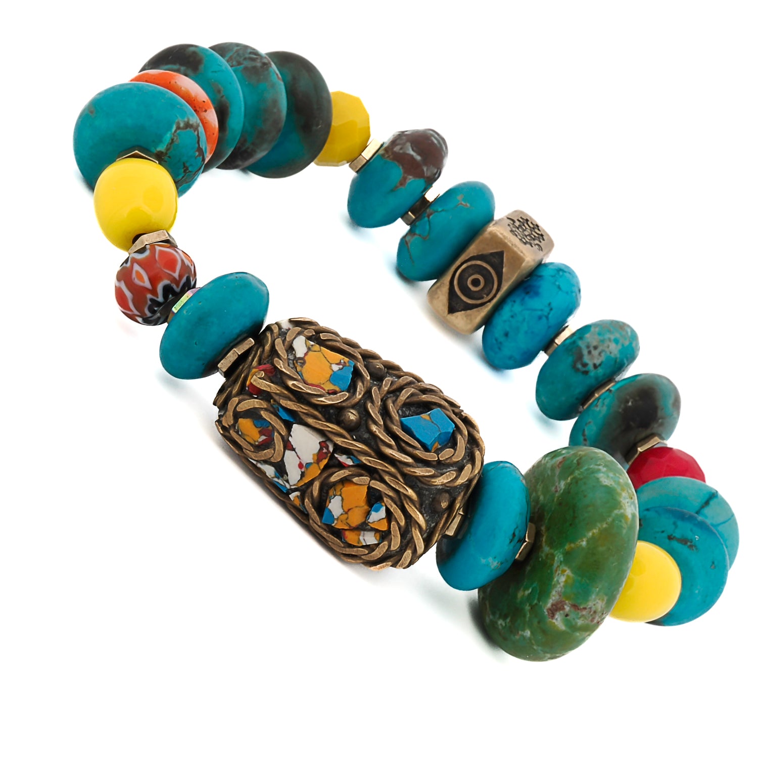 Turquoise Nugget Stone Unique Nepal Bead Multicolor Bracelet