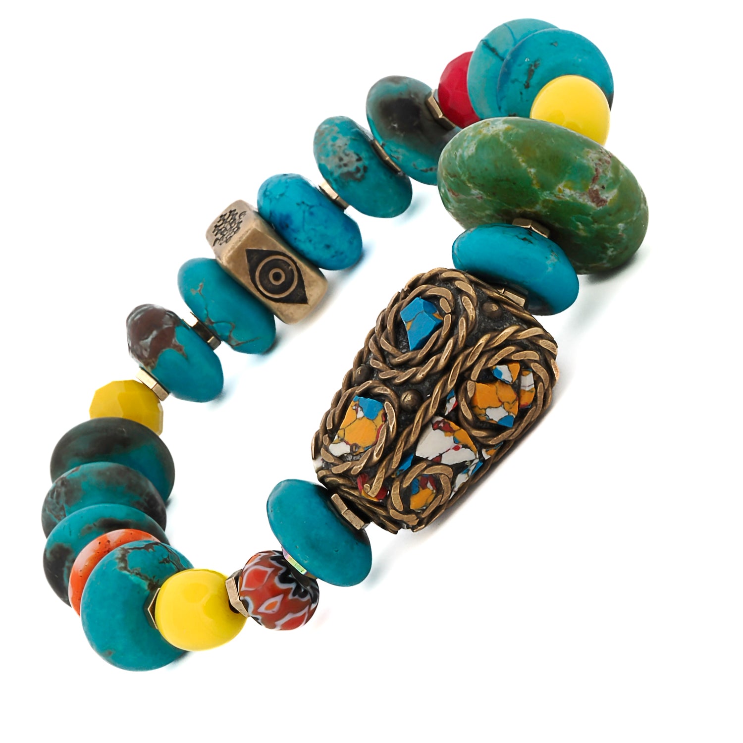 Turquoise Nugget Stone Unique Nepal Bead Multicolor Bracelet