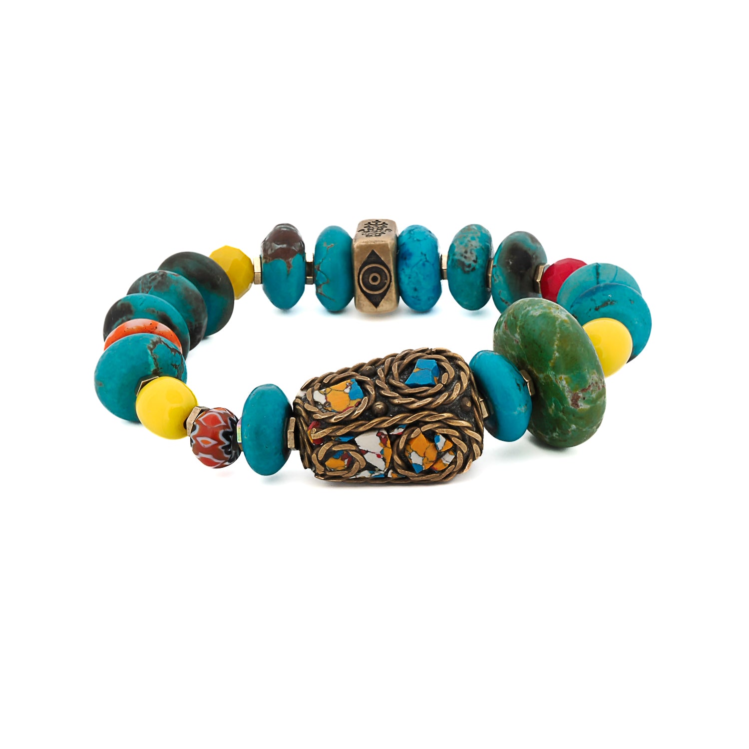 Turquoise Nugget Stone Unique Nepal Bead Multicolor Bracelet