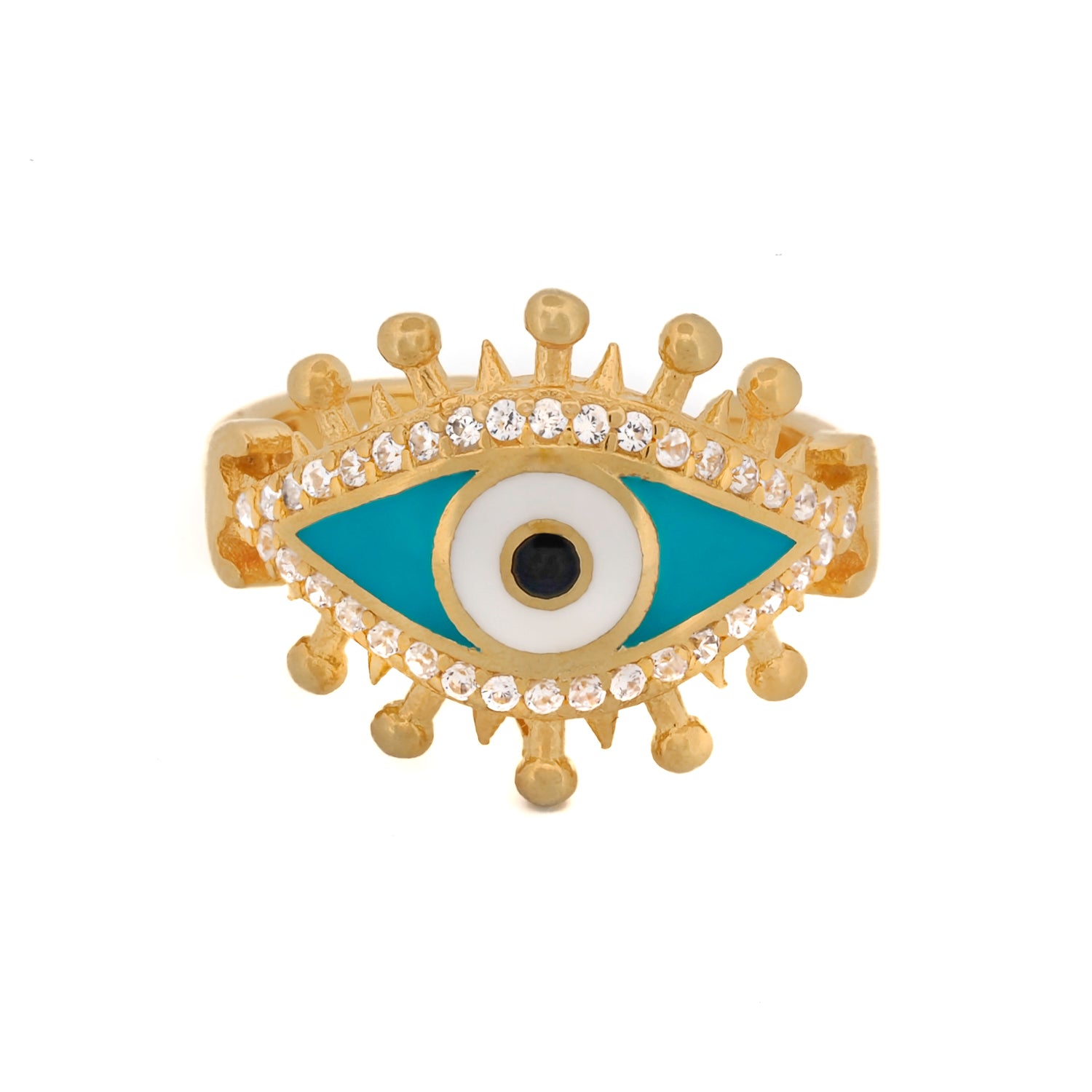 Turquoise &amp; Diamond Spiritual Evil Eye Adjustable Gold Ring