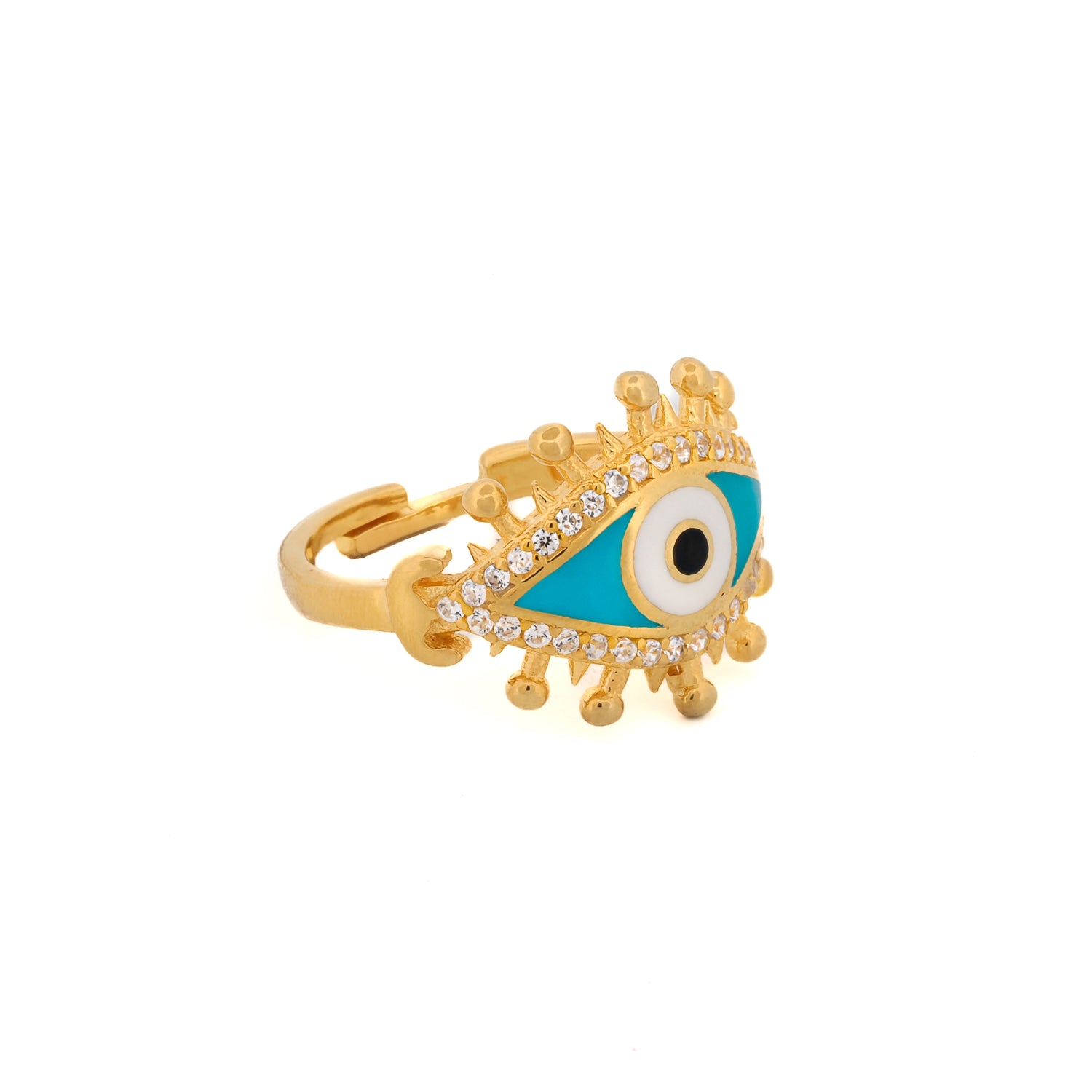 Turquoise &amp; Diamond Spiritual Evil Eye Adjustable Gold Ring