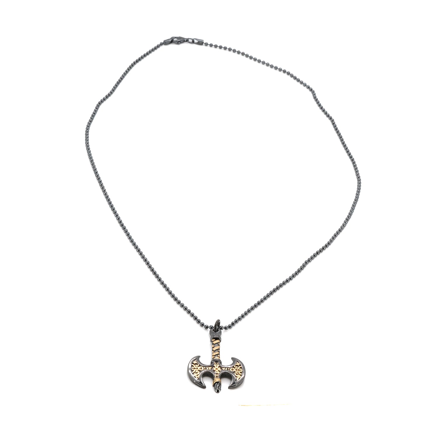 Crafted for boldness: Viking Axe Men Sterling Silver &amp; Gold Necklace