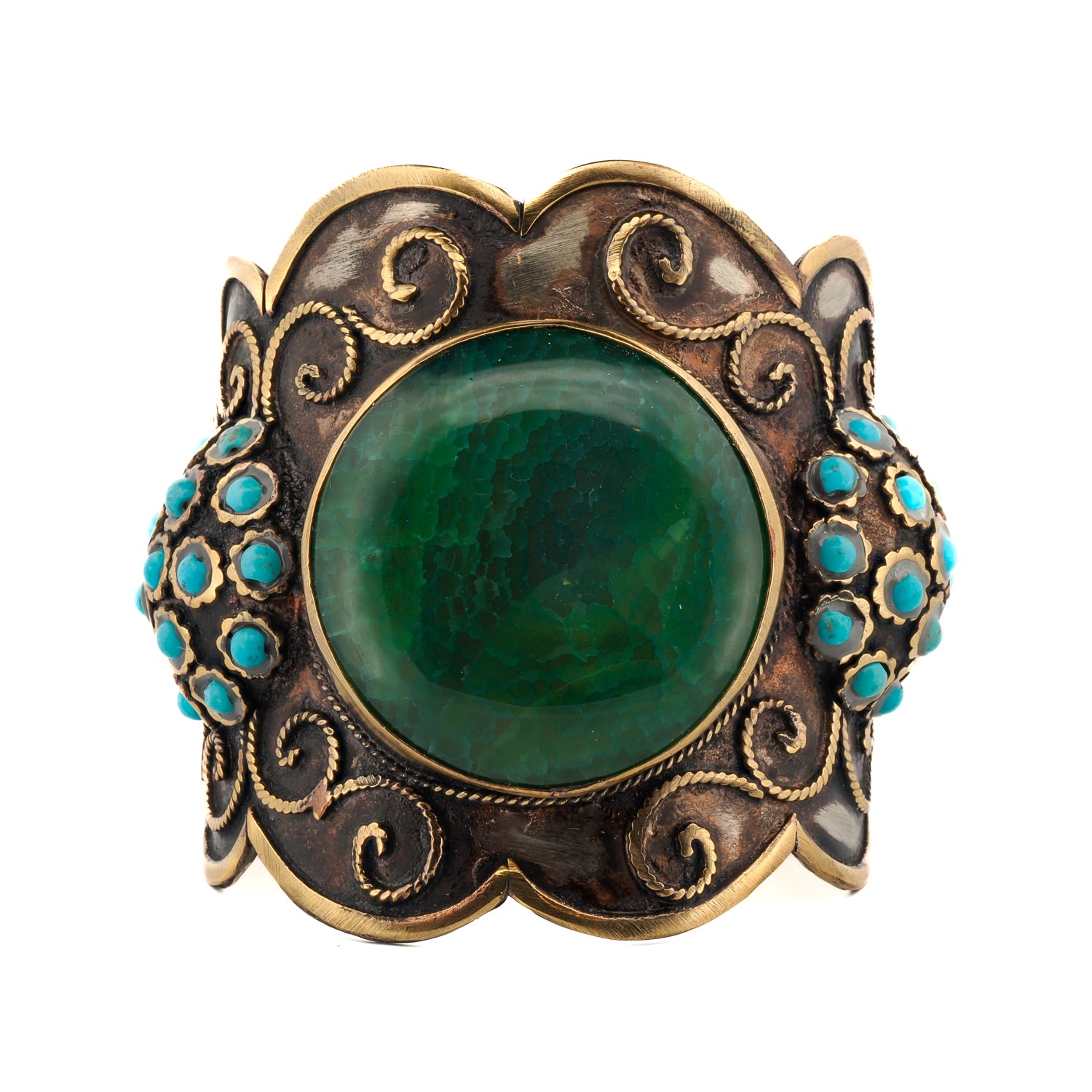 Handmade bracelet with vintage silver, turquoise, and jade gemstones